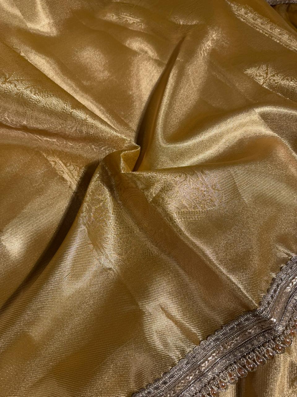 Metallic Yellow Brocade Tissue Silk Designer Banarasi Saree - Image 2