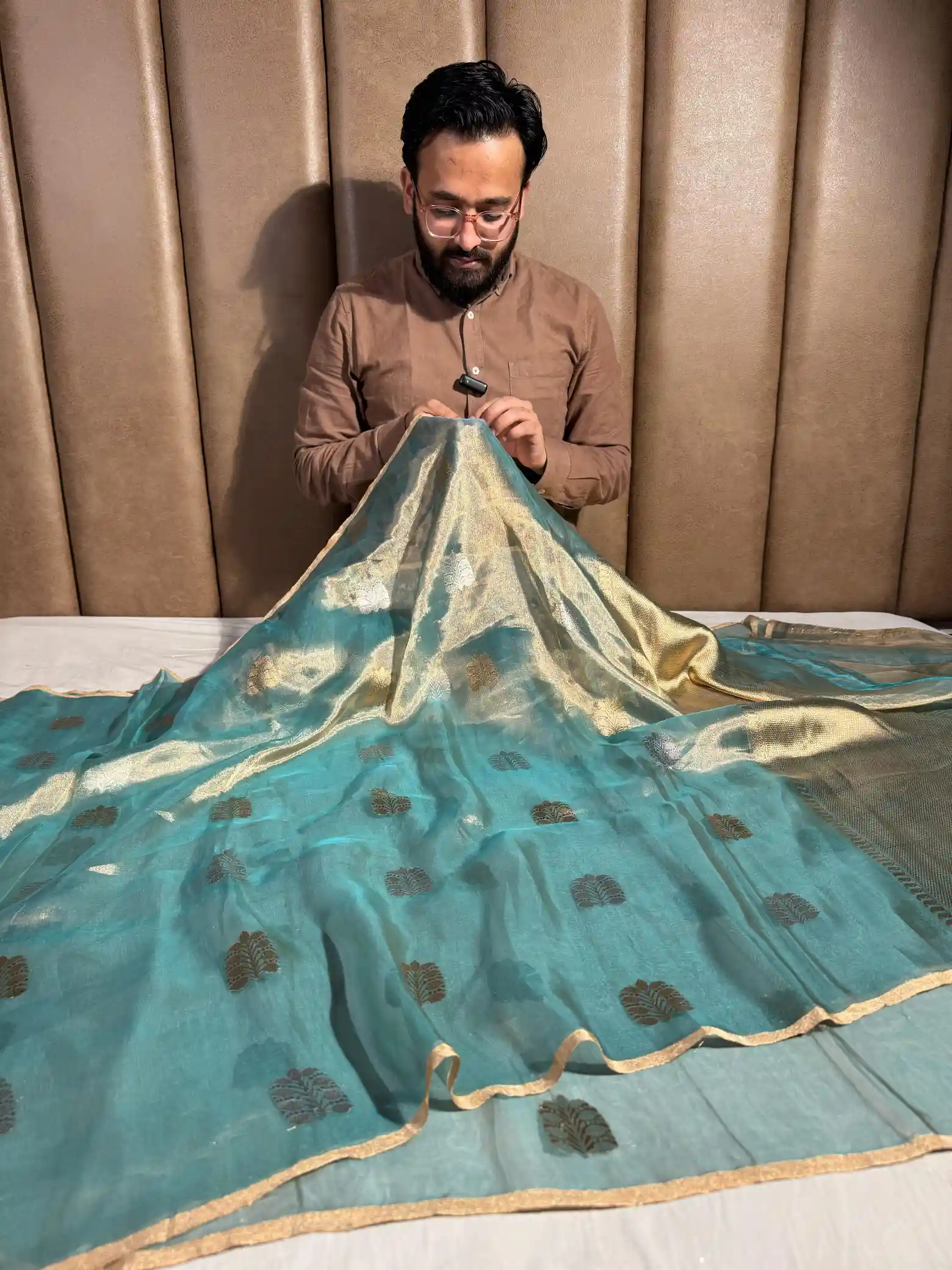 Mint Blue Handwoven Pure Tissue Silk Saree