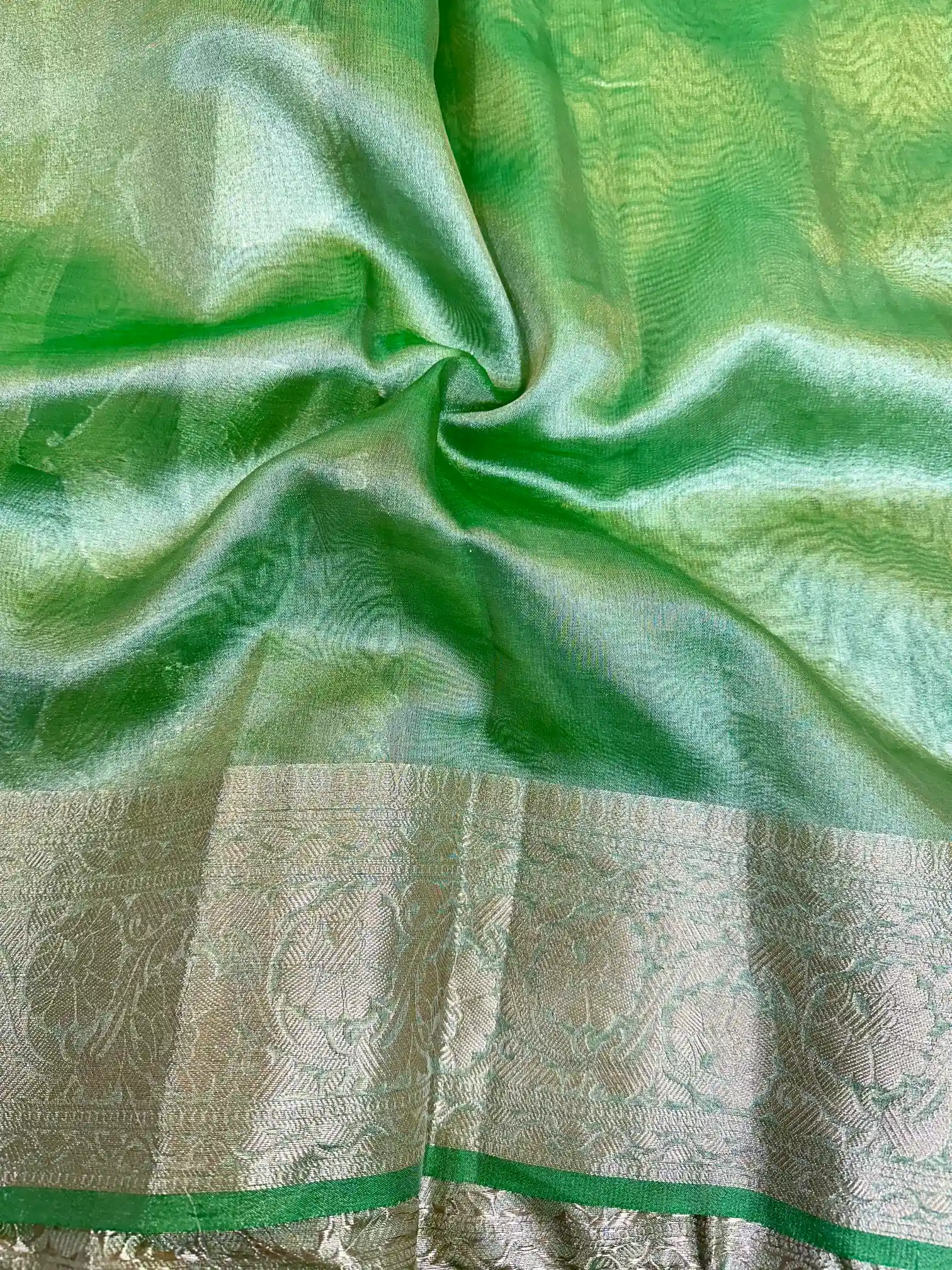 Mint Green Tissue Silk Lace Attached Banarasi Saree - Image 4