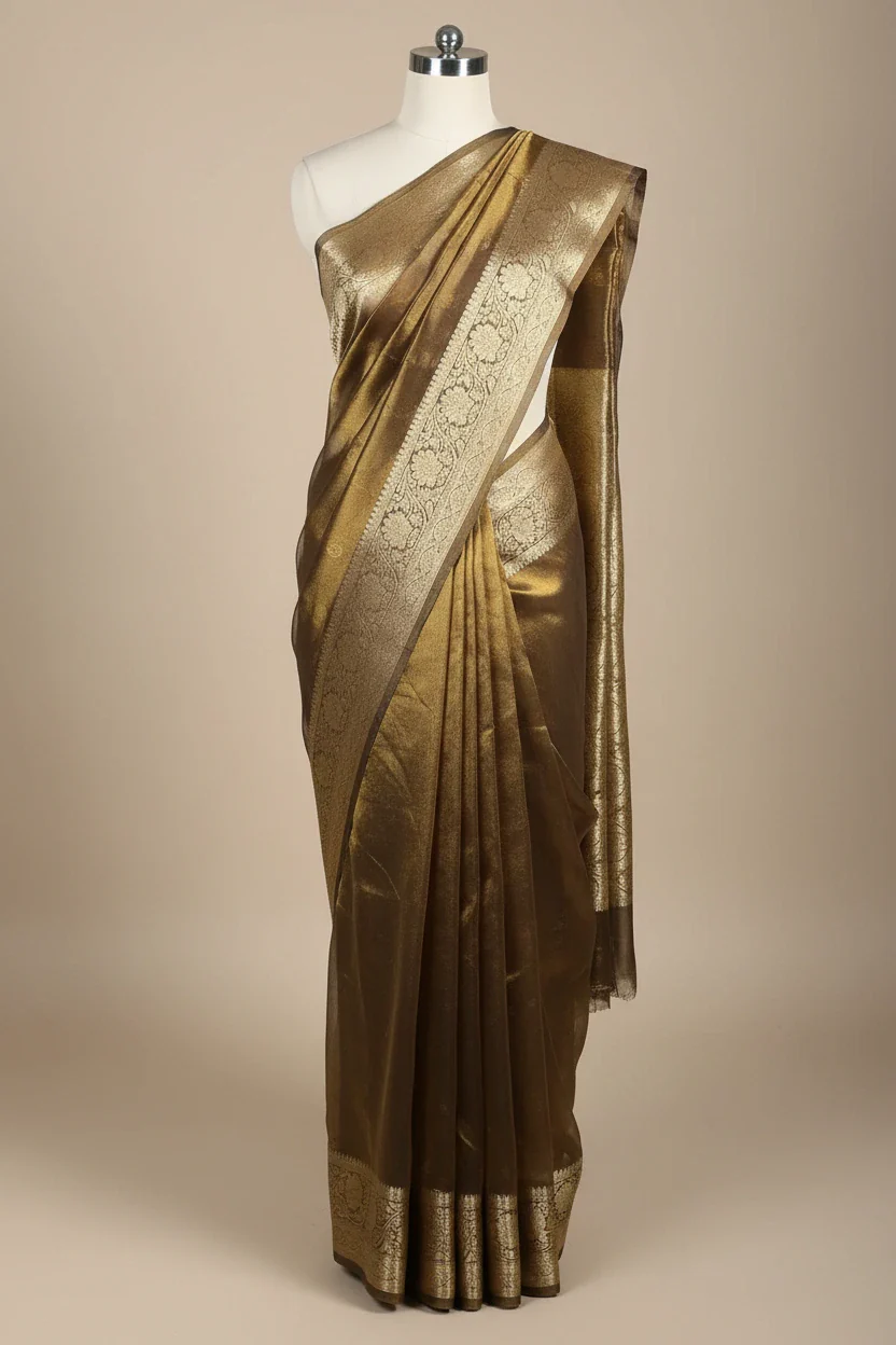 Moose Brown Pure Tissue Silk Banarasi Saree