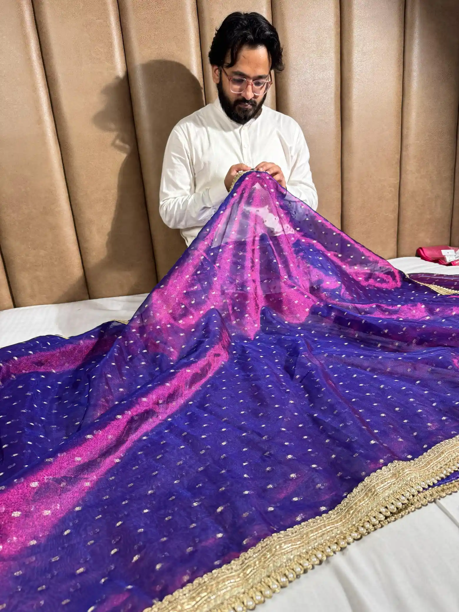 Never Seen Before baigani tissue buti saree with exclusive lacework - Image 3