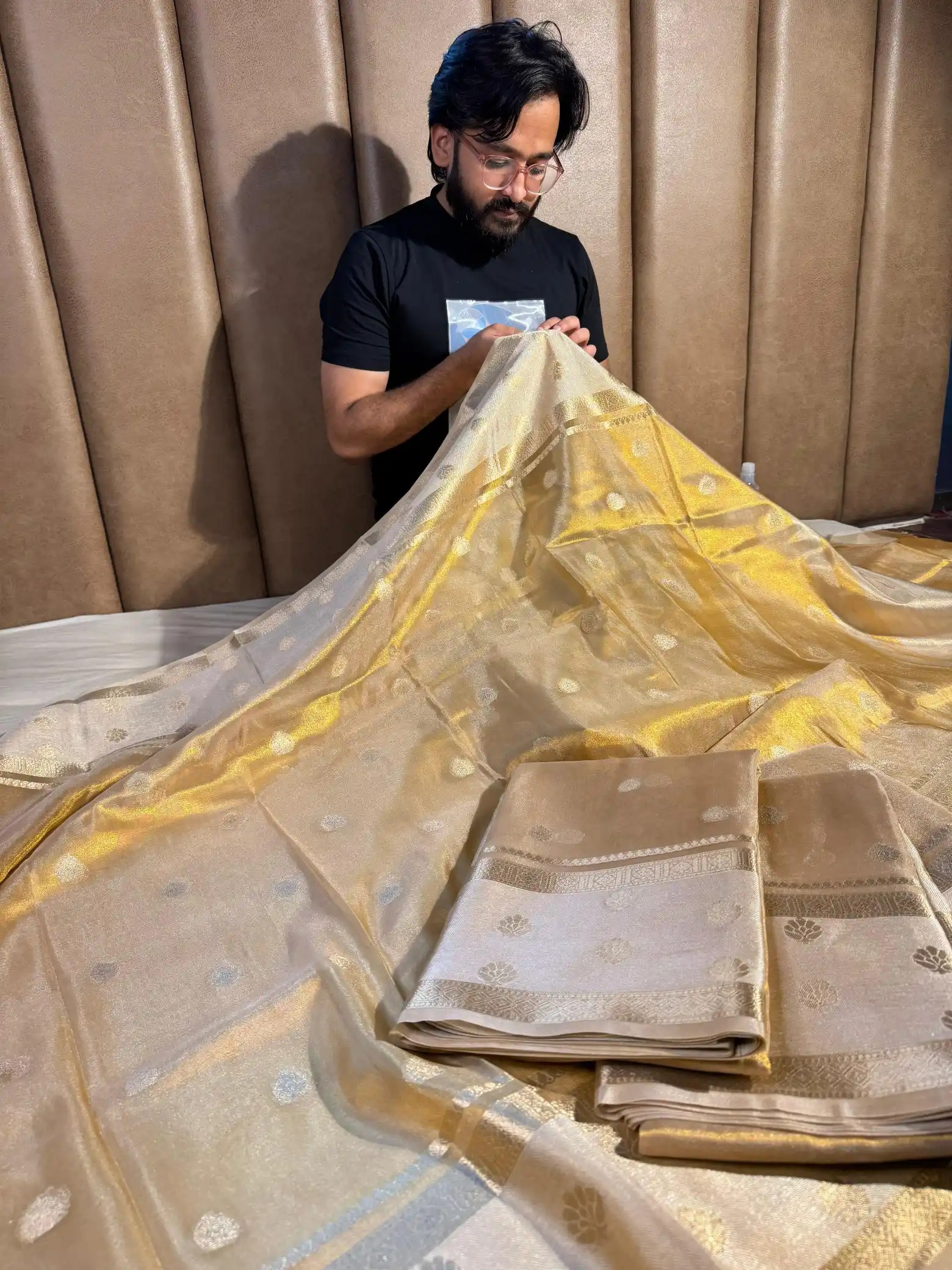 Never Seen Before Copper Tissue Silk Saree with rich pallu and blouse - Image 3