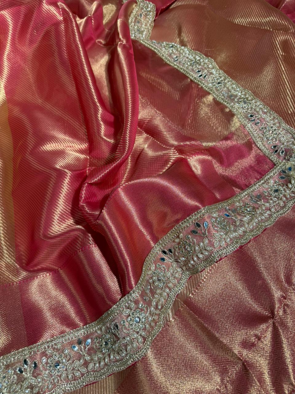 Nita ma’am Inspired Kanjivaram Tissue Silk Designer Lace Work Banarasi Saree - Image 3