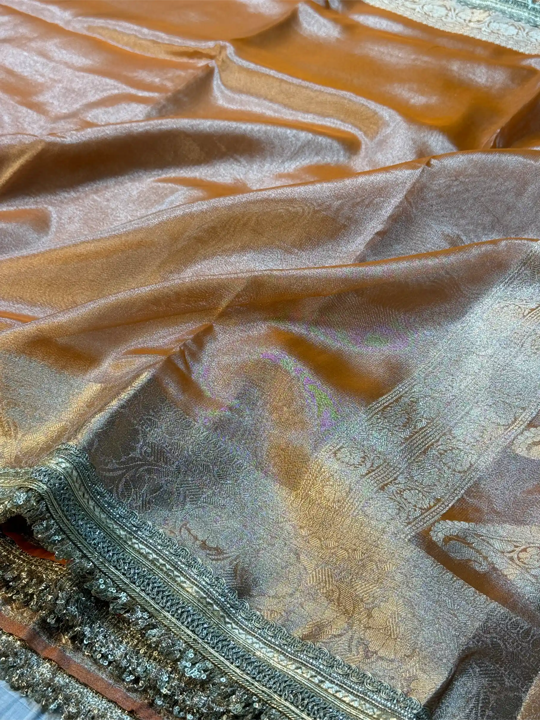Orange Tissue Silk Lace Attached Banarasi Saree - Image 2
