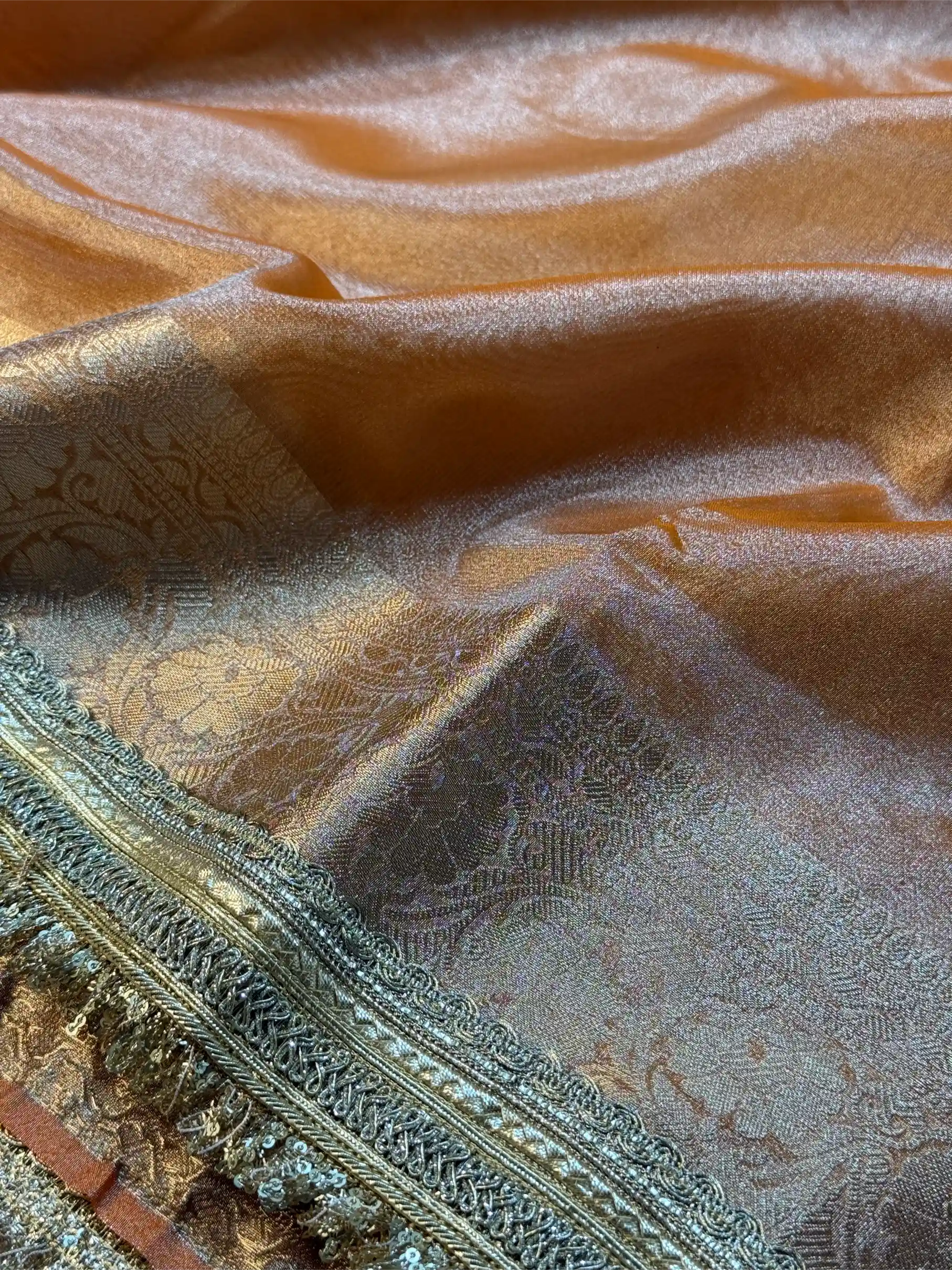 Orange Tissue Silk Lace Attached Banarasi Saree - Image 3