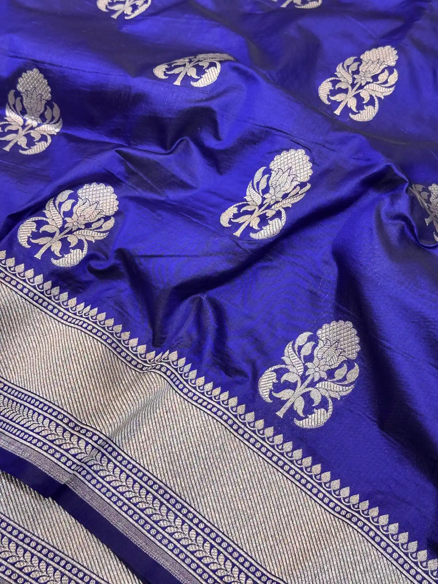 Ouda Blue Pure Katan Silk Banarasi Saree - Image 2