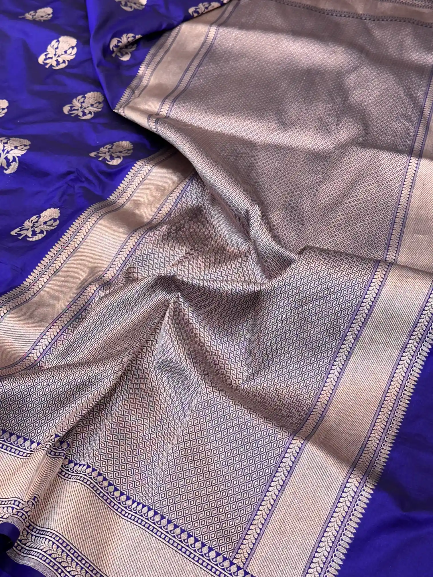 Ouda Blue Pure Katan Silk Banarasi Saree - Image 3