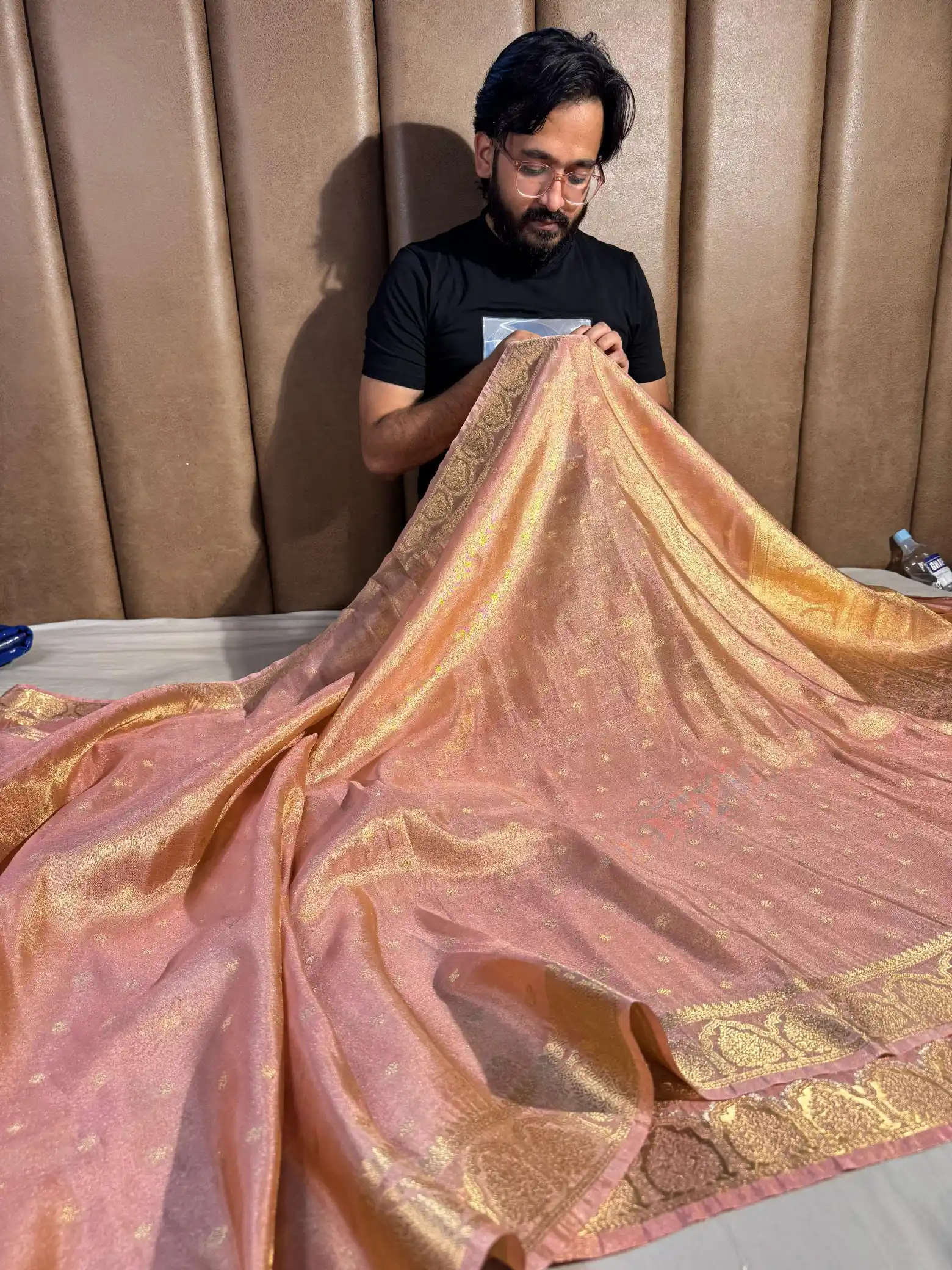 Peach Soft Breathable Tissue Silk Saree with Rich Pallu and Blouse - Image 3
