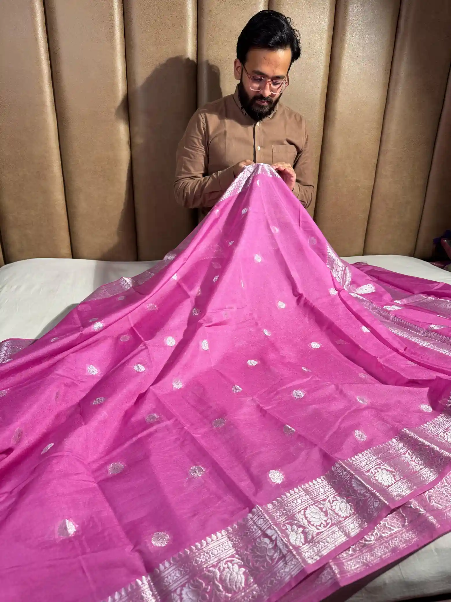 Pink Banarasi Semi Khaddi Silk Saree with Rich Pallu and Blouse - Image 3