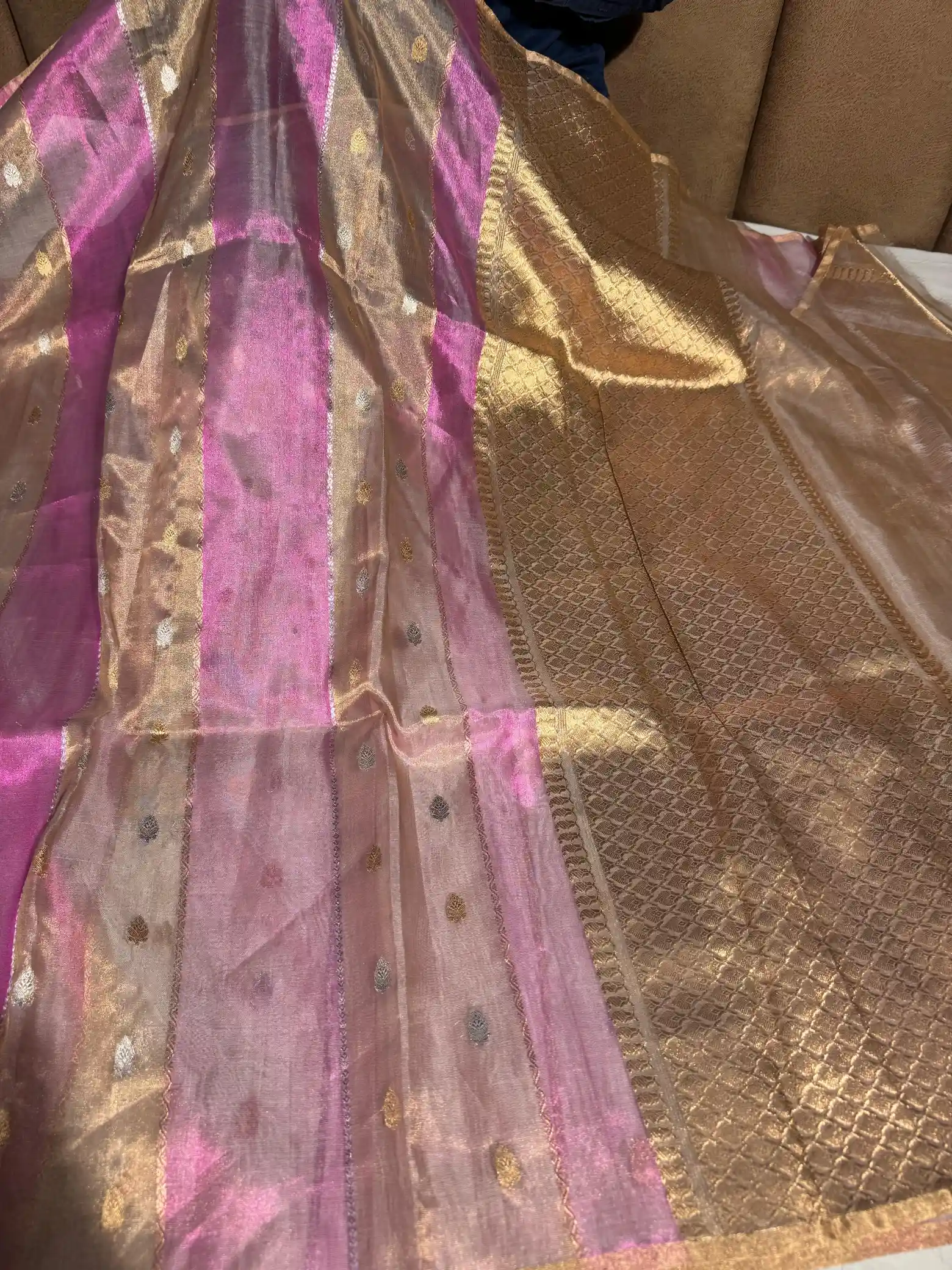 Pink Pure Handloom Kadhua Tissue Saree with Rich Pallu and Blouse - Image 2