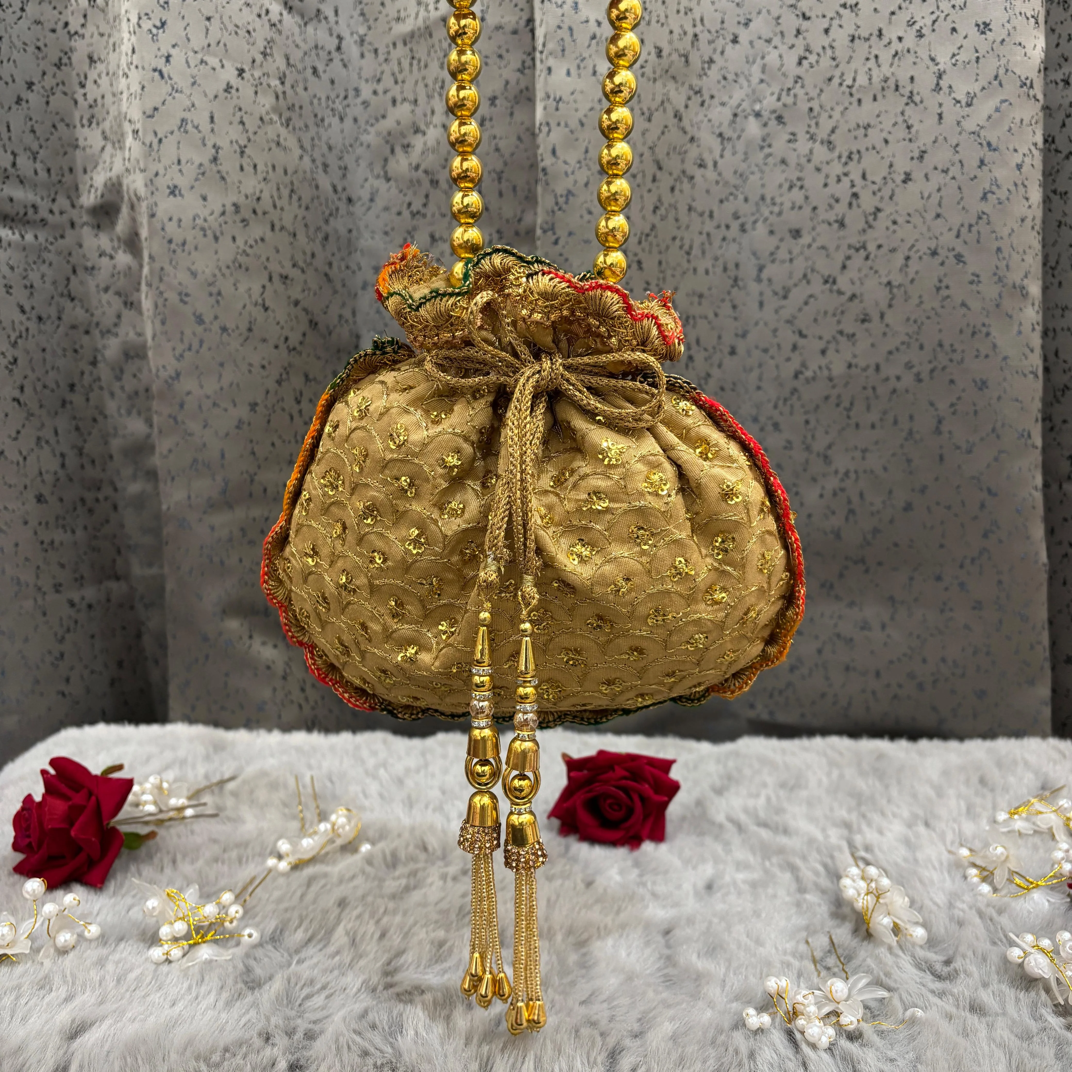 Premium Potli Bag With Lace Work & Tassels - Image 3