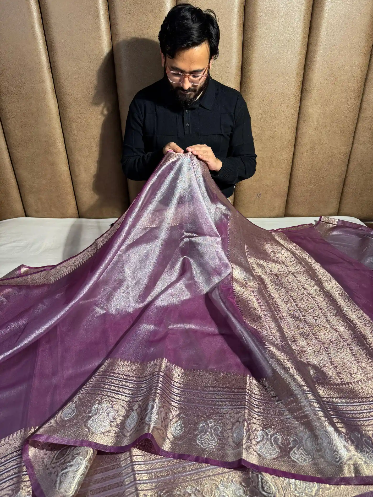 Subtle Lavender Tissue Silk Saree with Rich Pallu and Blouse