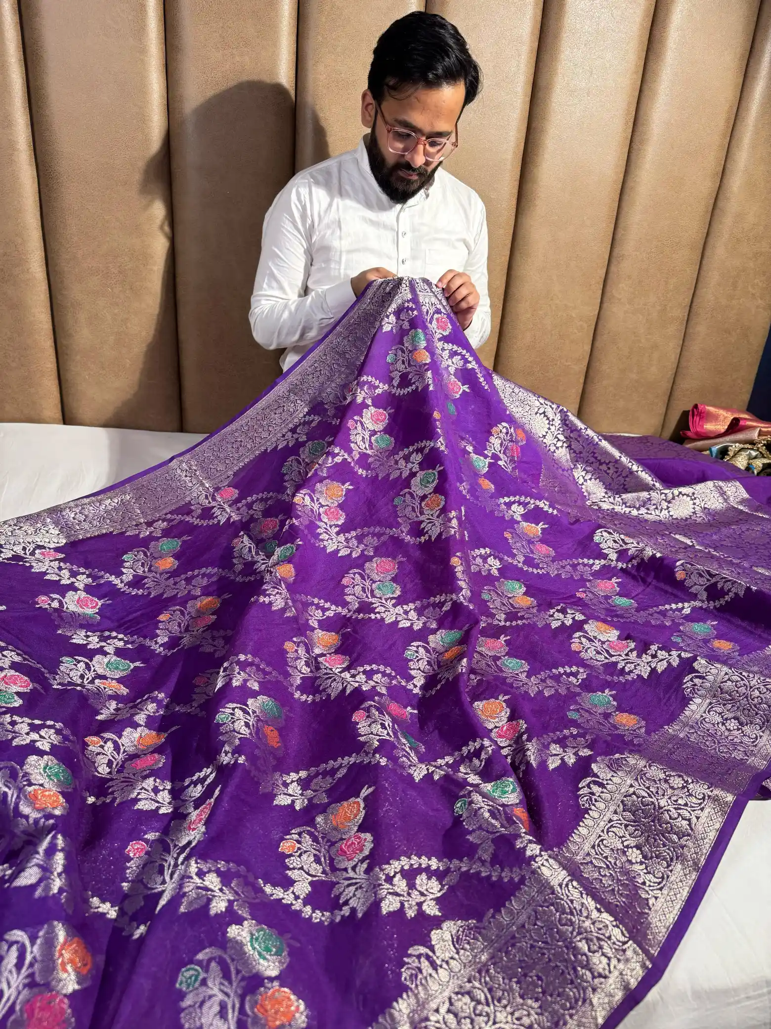 Purple Banarasi Warm Silk Saree with Meenakari Jaal Work and Rich Pallu - Image 3
