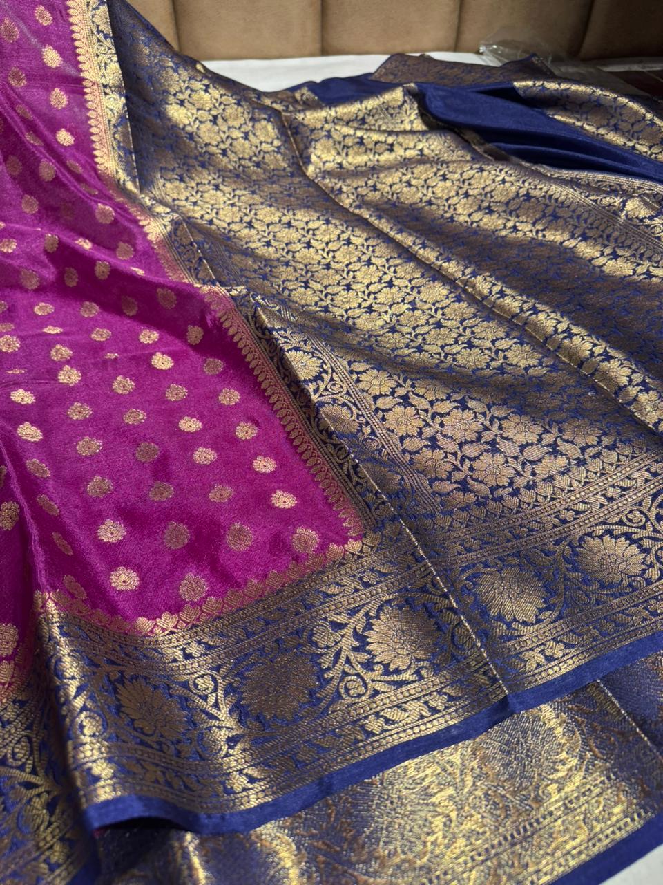 Purple Georgette Silk Zari Buti Banarasi saree - Image 2