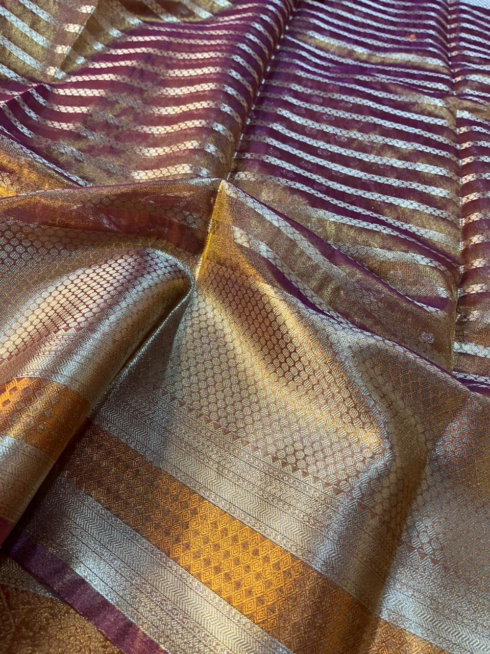 Purple Tissue Silk Contemporary Heritage Weave Banarasi Saree - Image 4