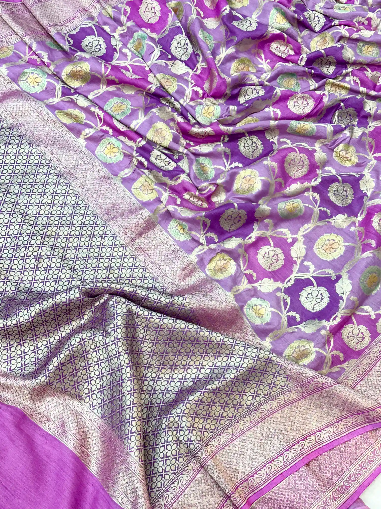 Rangkat Handbrush Dyed Munga Silk Banarasi Saree - Image 5