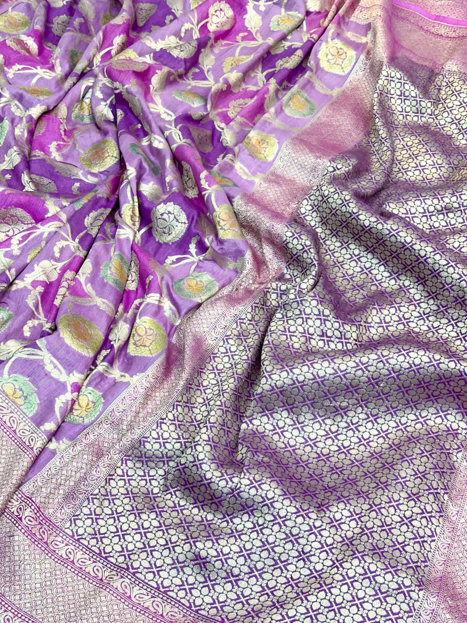 Rangkat Handbrush Dyed Munga Silk Banarasi Saree - Image 6