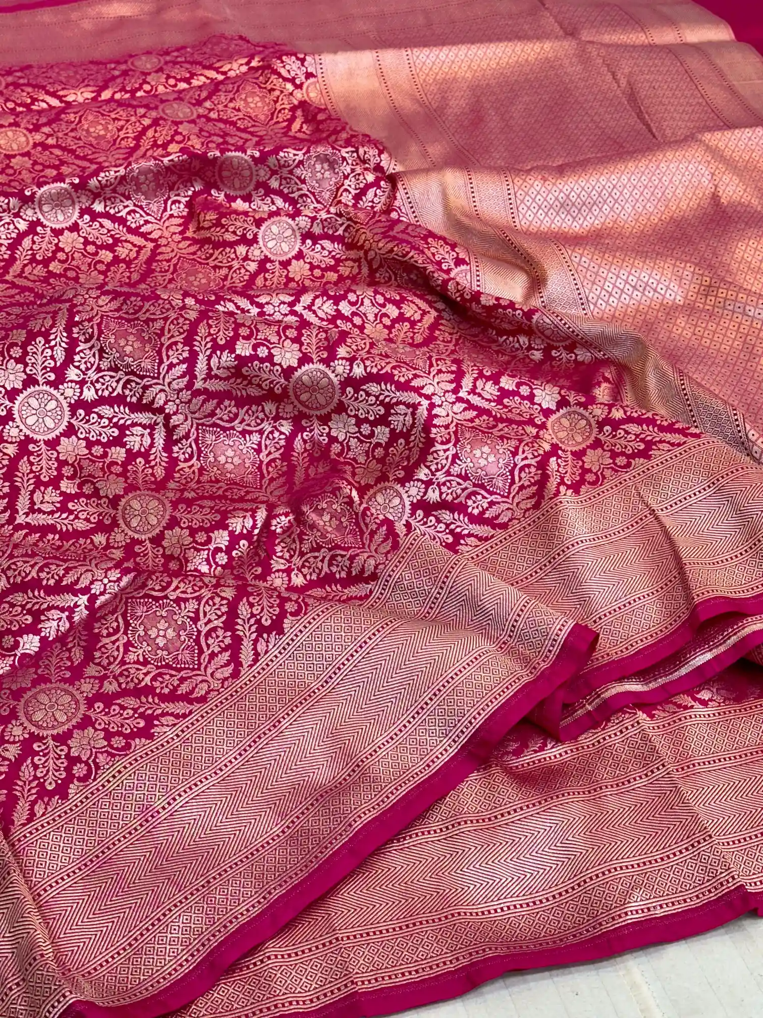 Rani Pink Brocade Pure Katan Silk Saree - Image 3