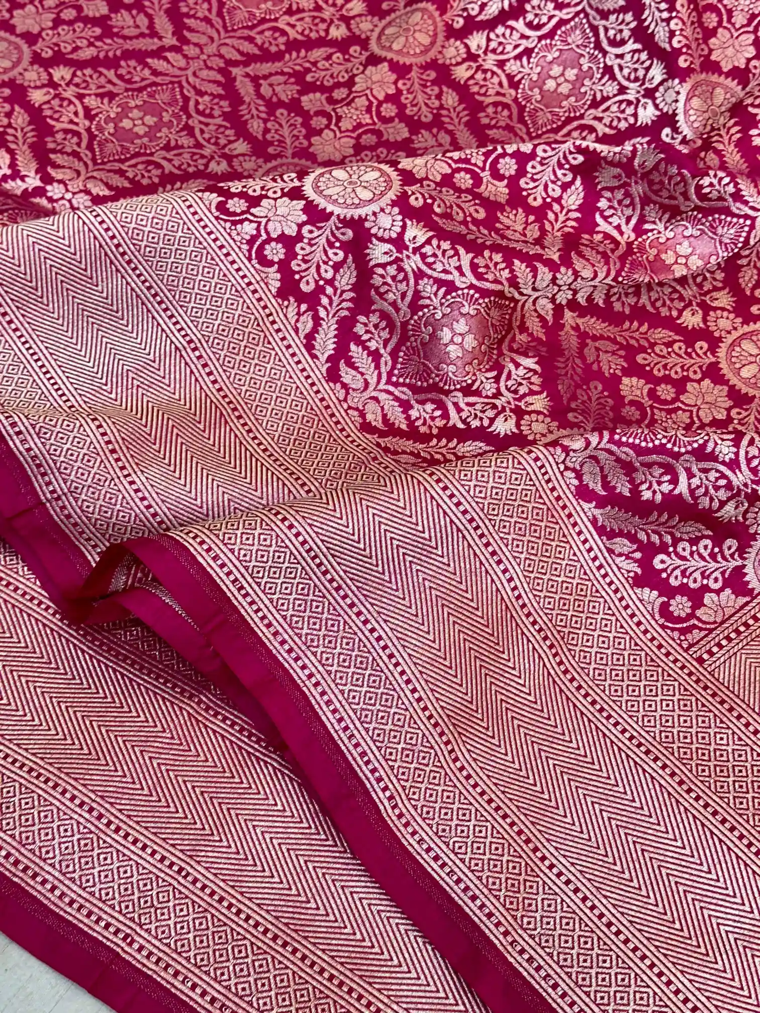 Rani Pink Brocade Pure Katan Silk Saree - Image 4