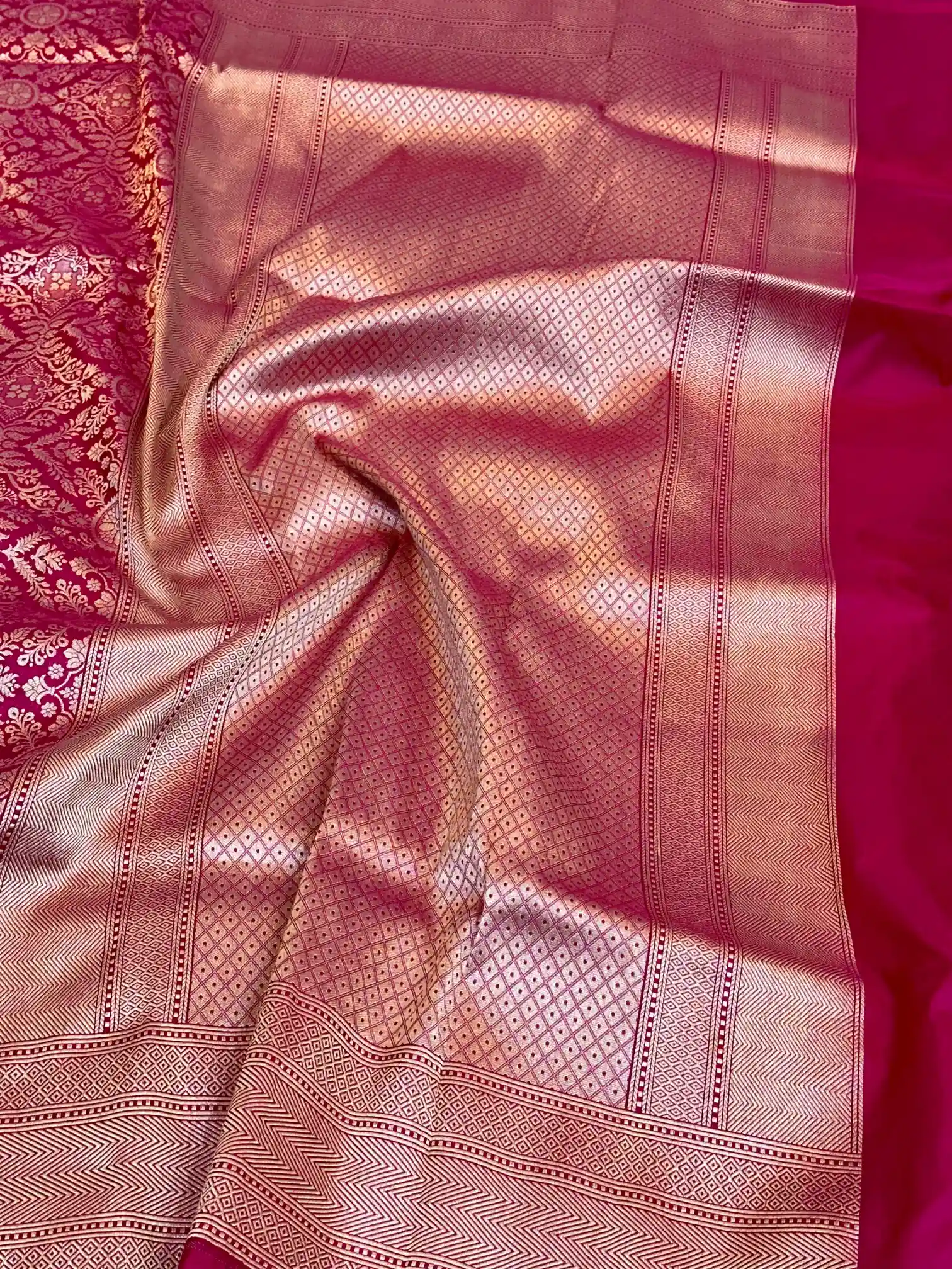 Rani Pink Brocade Pure Katan Silk Saree - Image 5