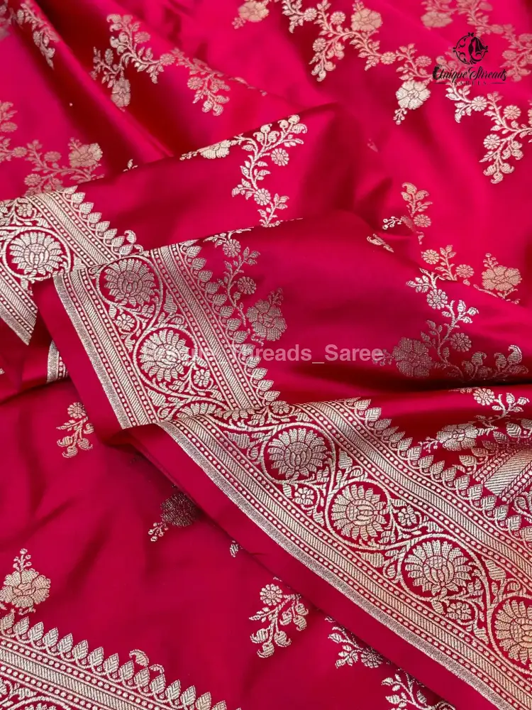 Rani Pink Mashru Katan Silk Leheriya Weave Banarasi Saree - Image 5