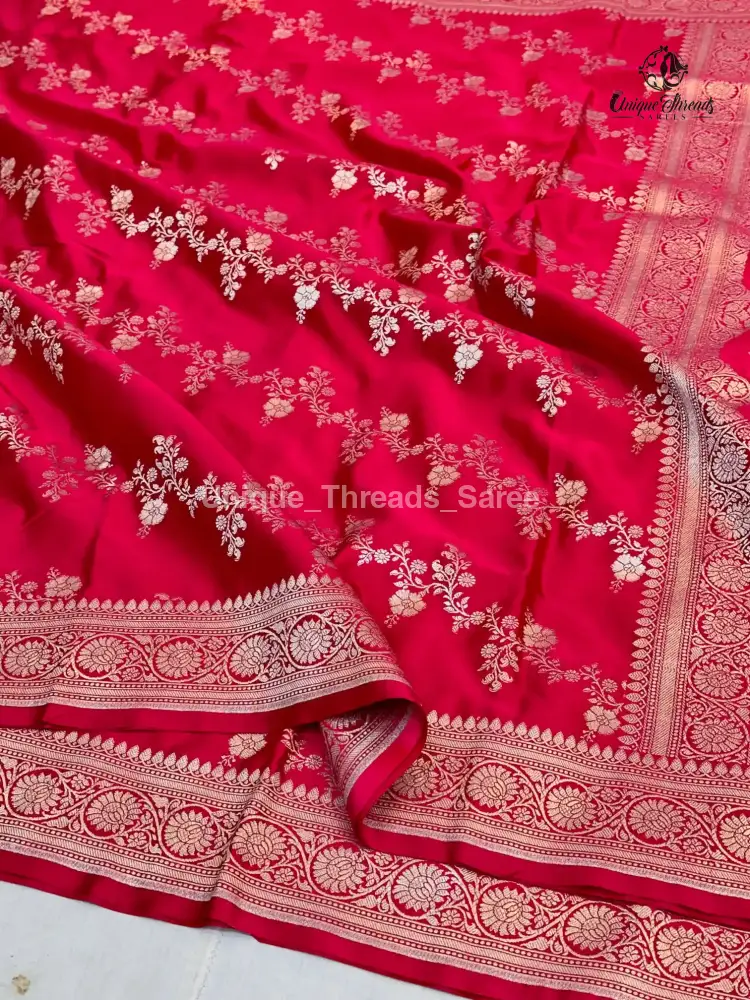 Rani Pink Mashru Katan Silk Leheriya Weave Banarasi Saree - Image 6