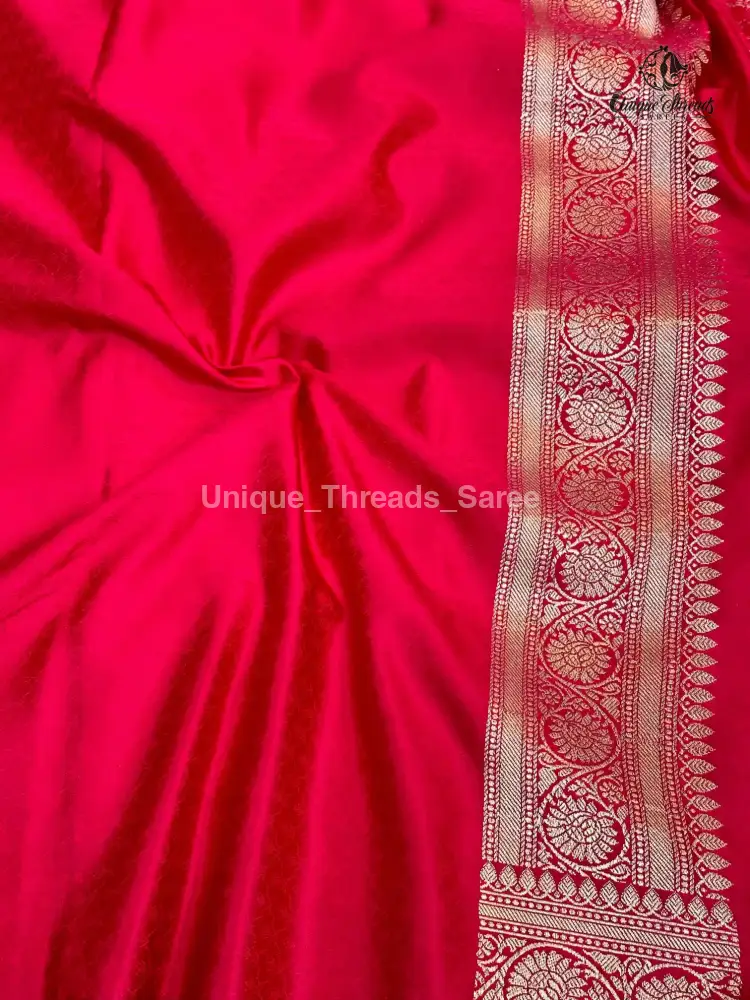 Rani Pink Mashru Katan Silk Leheriya Weave Banarasi Saree - Image 8