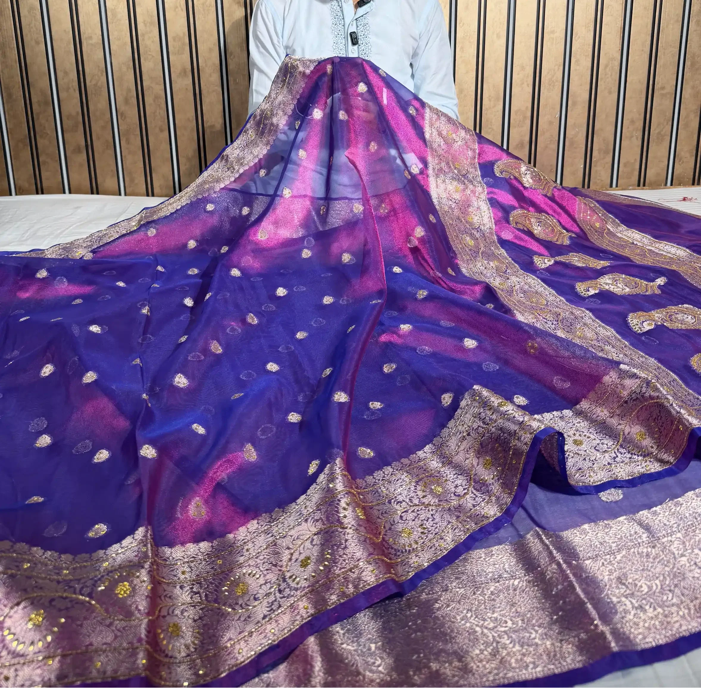 Rare Baigani Heritage Tissue Silk Handwork Banarasi Saree
