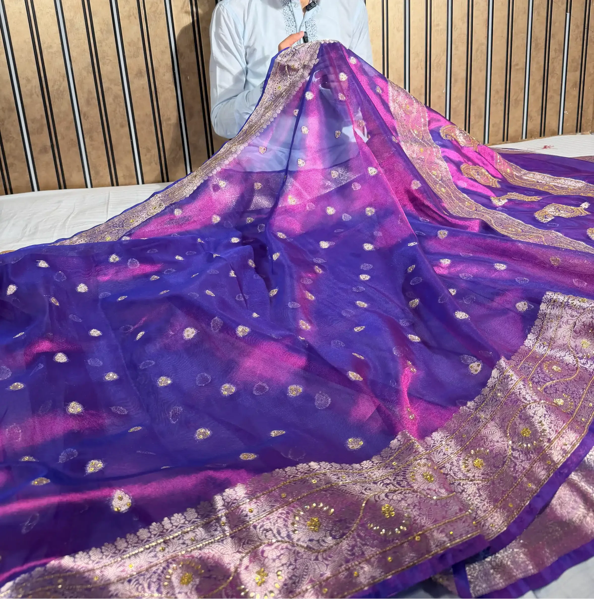 Rare Baigani Heritage Tissue Silk Handwork Banarasi Saree - Image 3