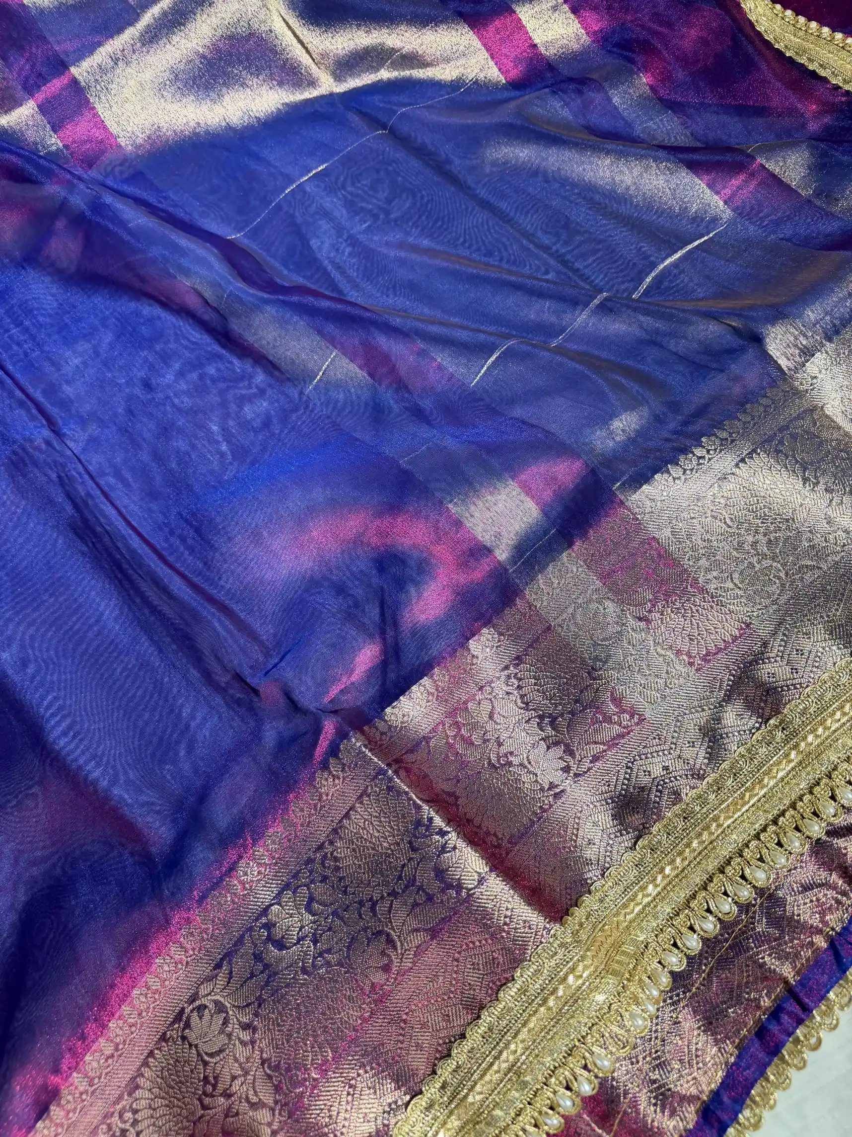 Rare Baigani Soft Tissue Silk Designer Banarasi Saree - Image 2