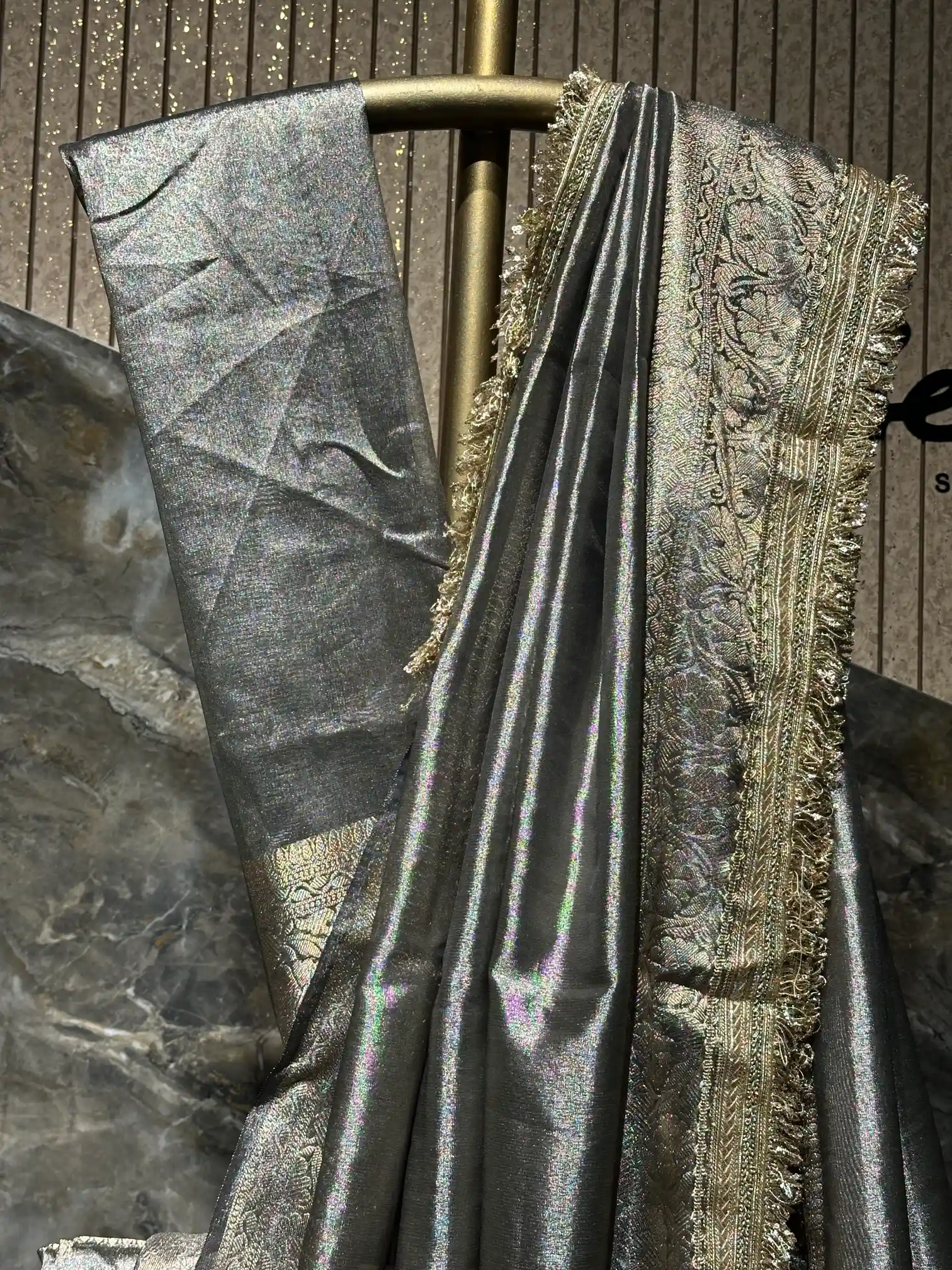 Ready To Wear Beige Shade Soft Tissue Designer Saree - Image 2