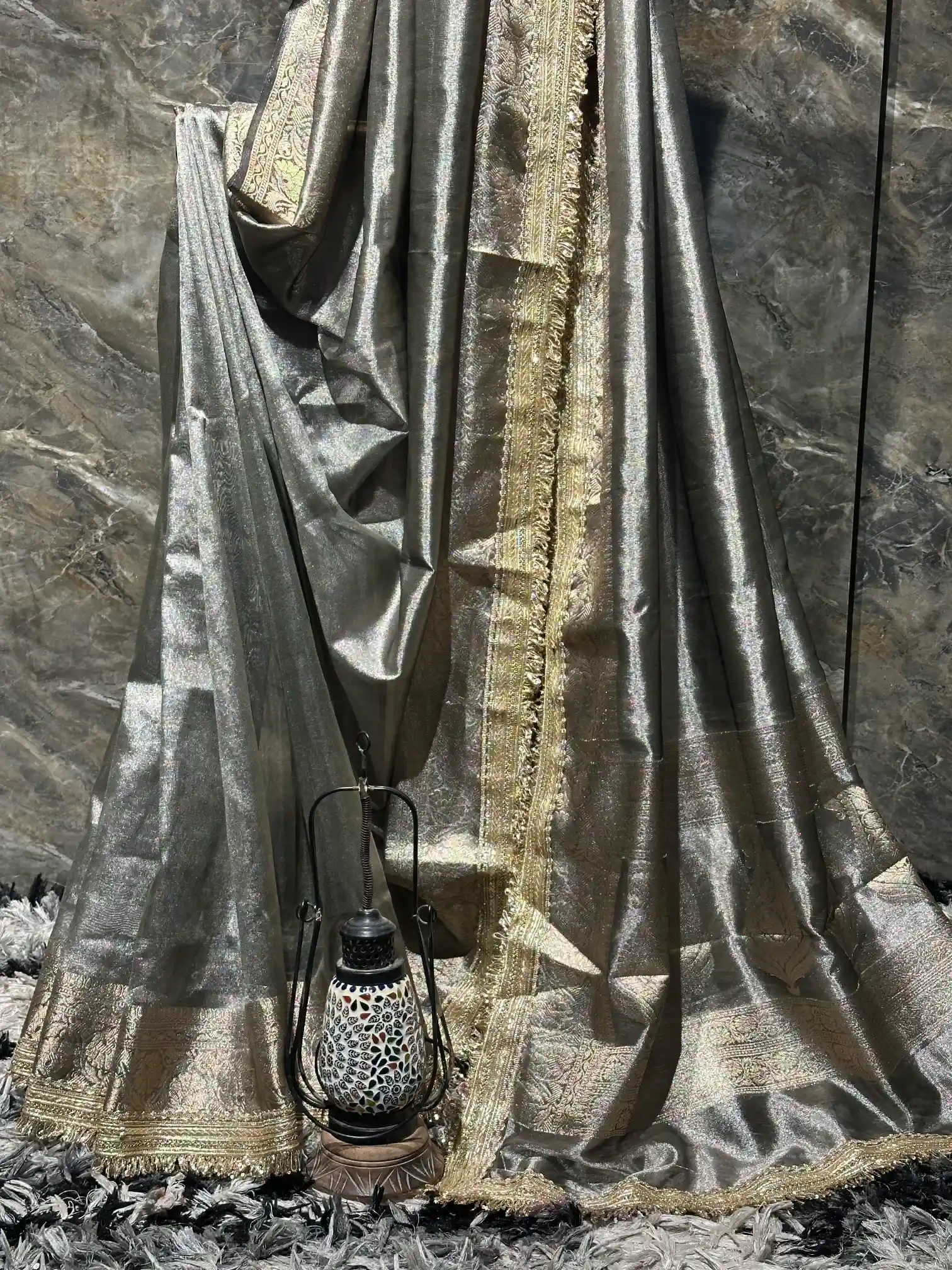 Ready To Wear Beige Shade Soft Tissue Designer Saree - Image 3