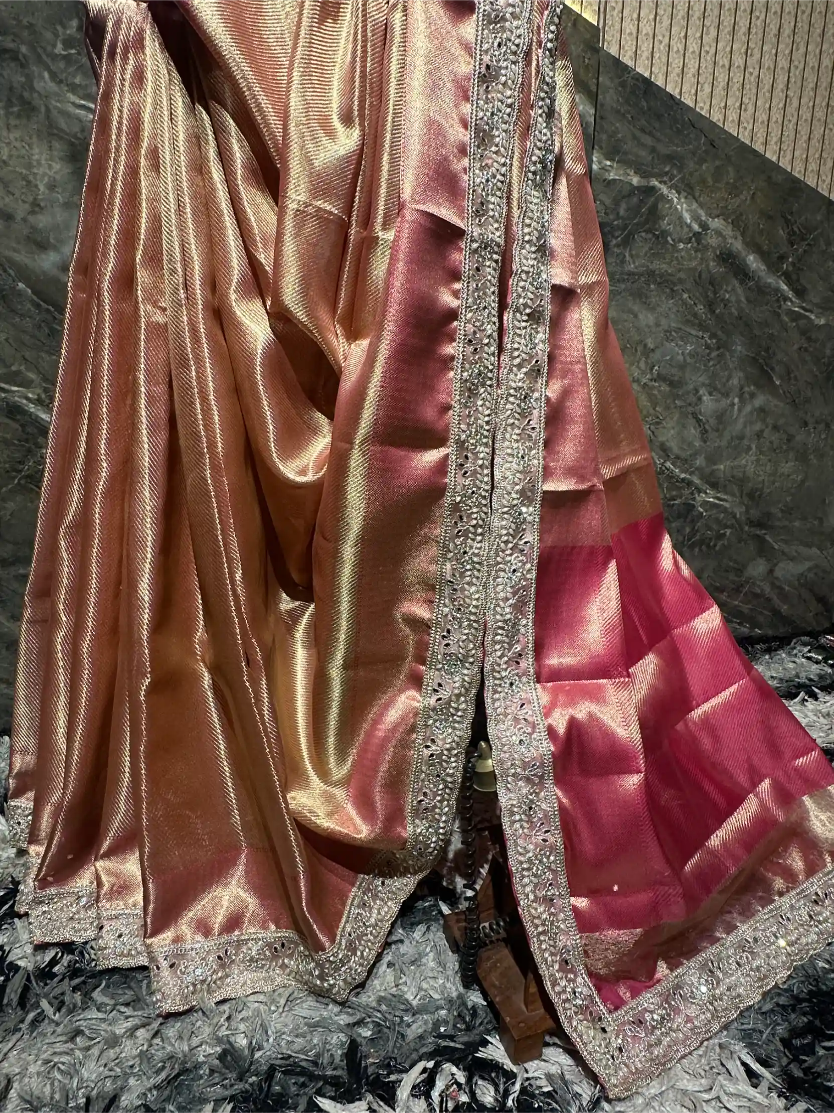 Ready To Wear Bridal Kanjivaram Tissue Silk Designer Lace Work Banarasi Saree - Image 3