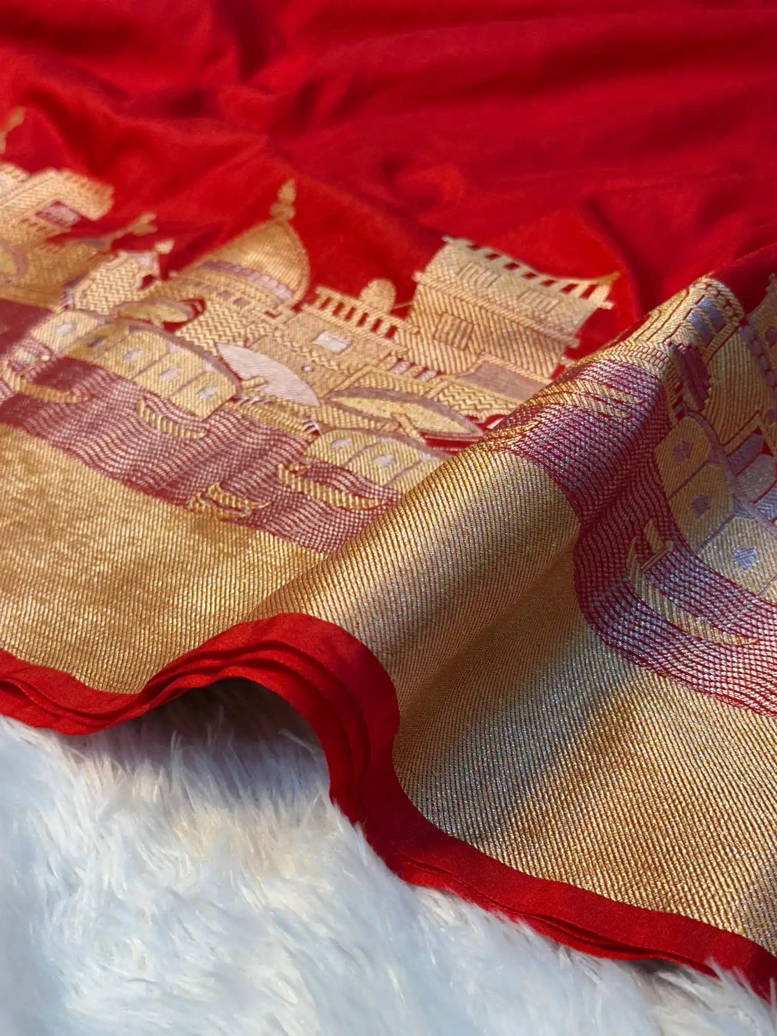 Red Georgette Silk Ghat Pattern Banarasi saree - Image 3