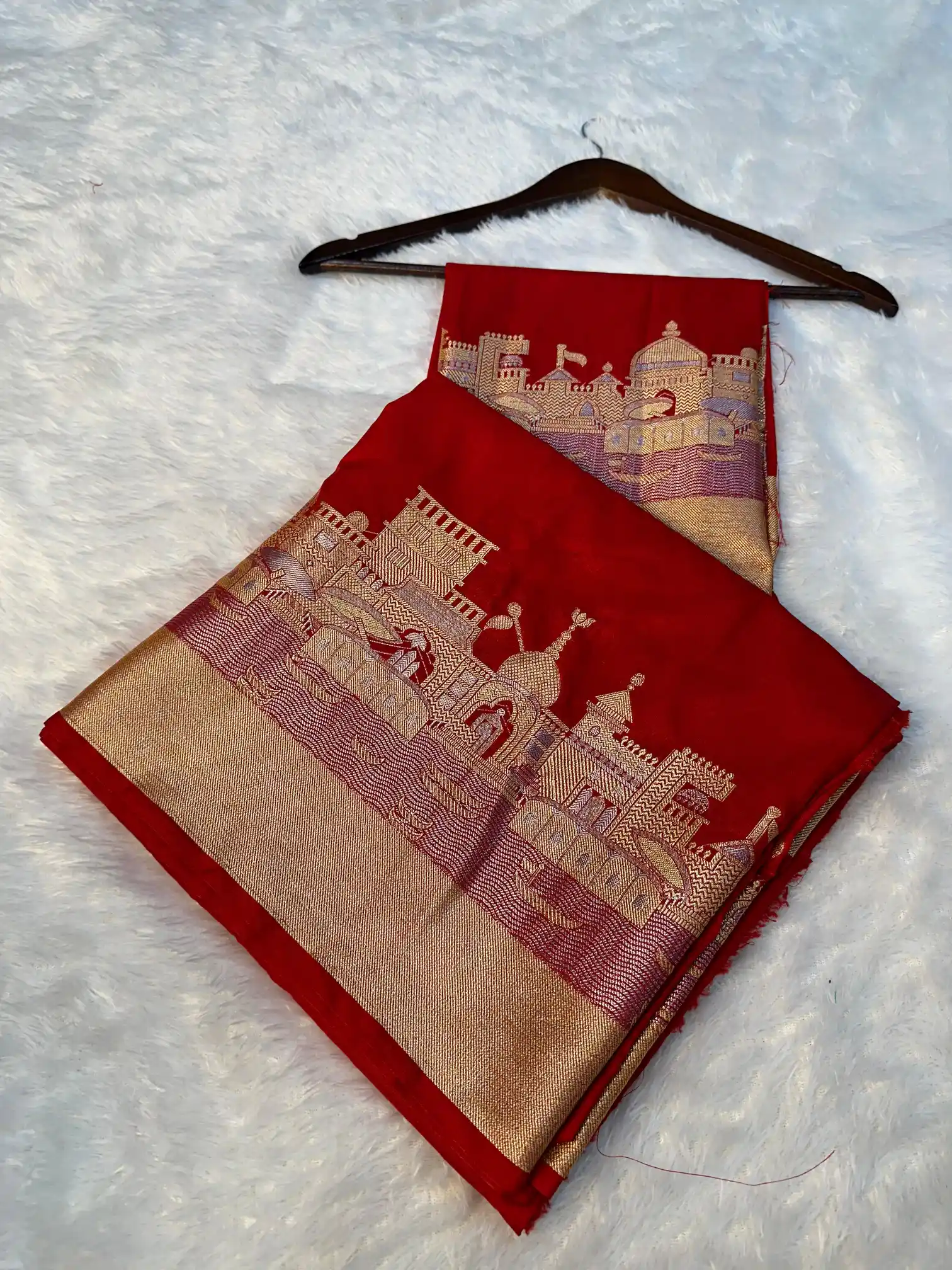 Red Georgette Silk Ghat Pattern Banarasi saree - Image 4