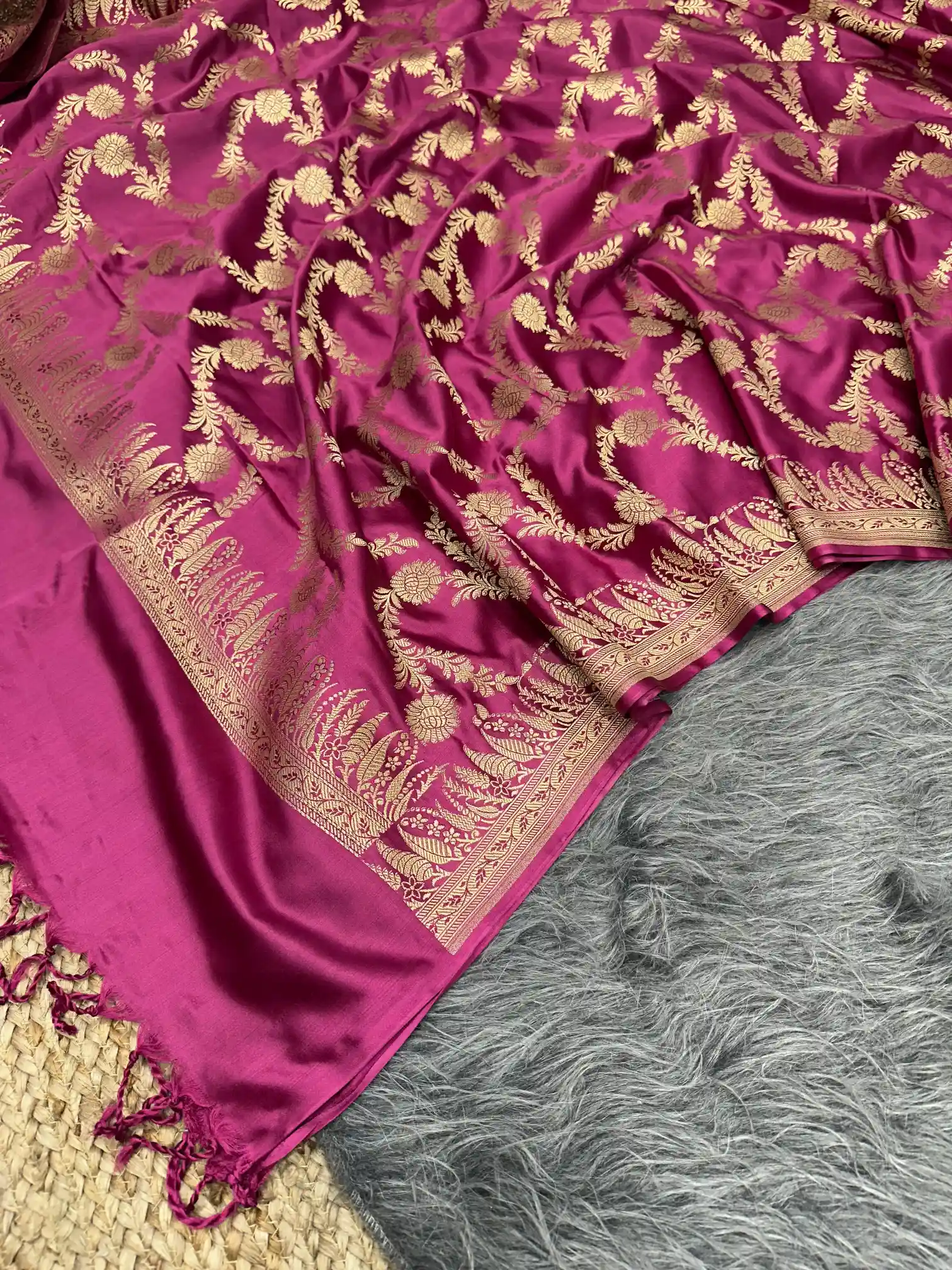 Rich Maroon Premium Mashru Katan Banarasi Suit - Image 3