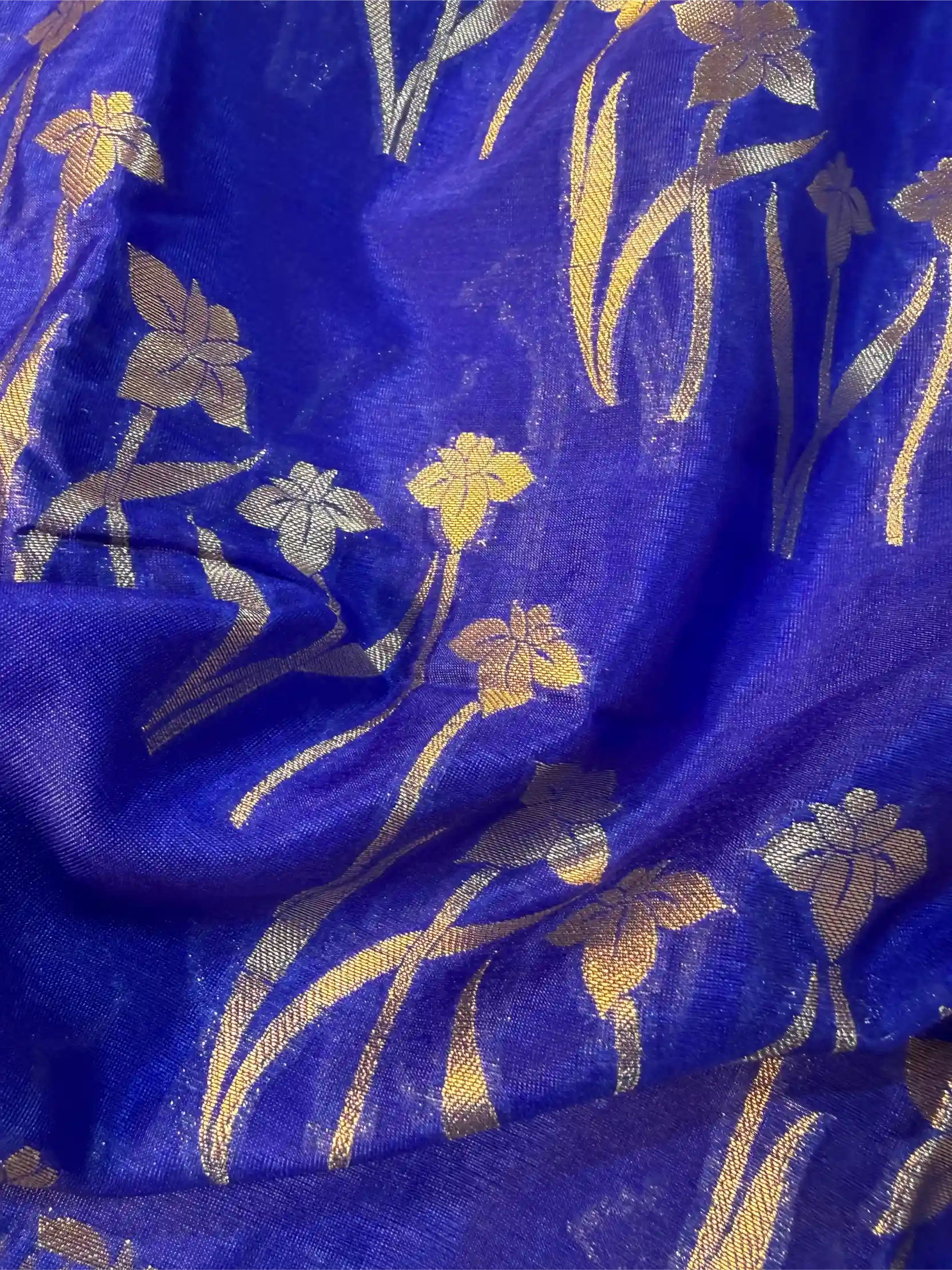 Royal Blue Chiniya Silk Jacquard Weave Banarasi Saree - Image 3