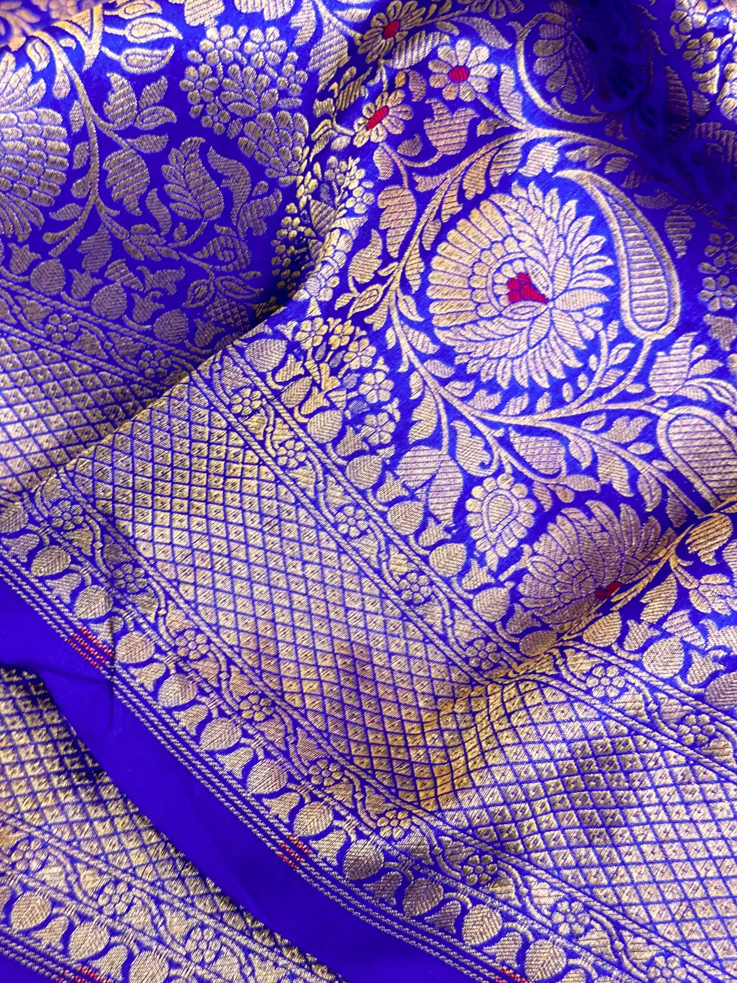 Royal Blue Meenakari Pure Katan Silk Banarasi Saree - Image 3
