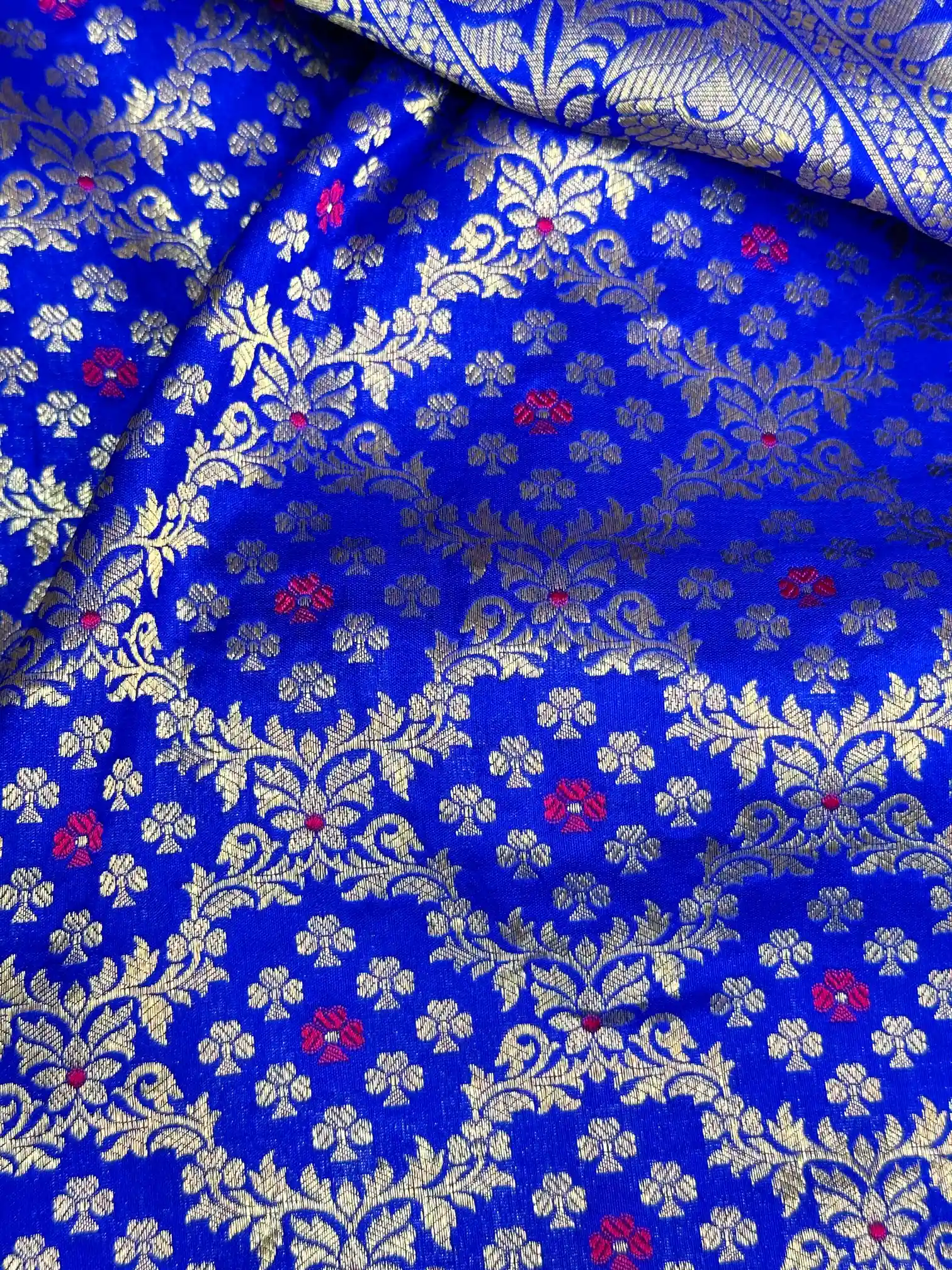 Royal Blue Meenakari Pure Katan Silk Banarasi Saree - Image 3