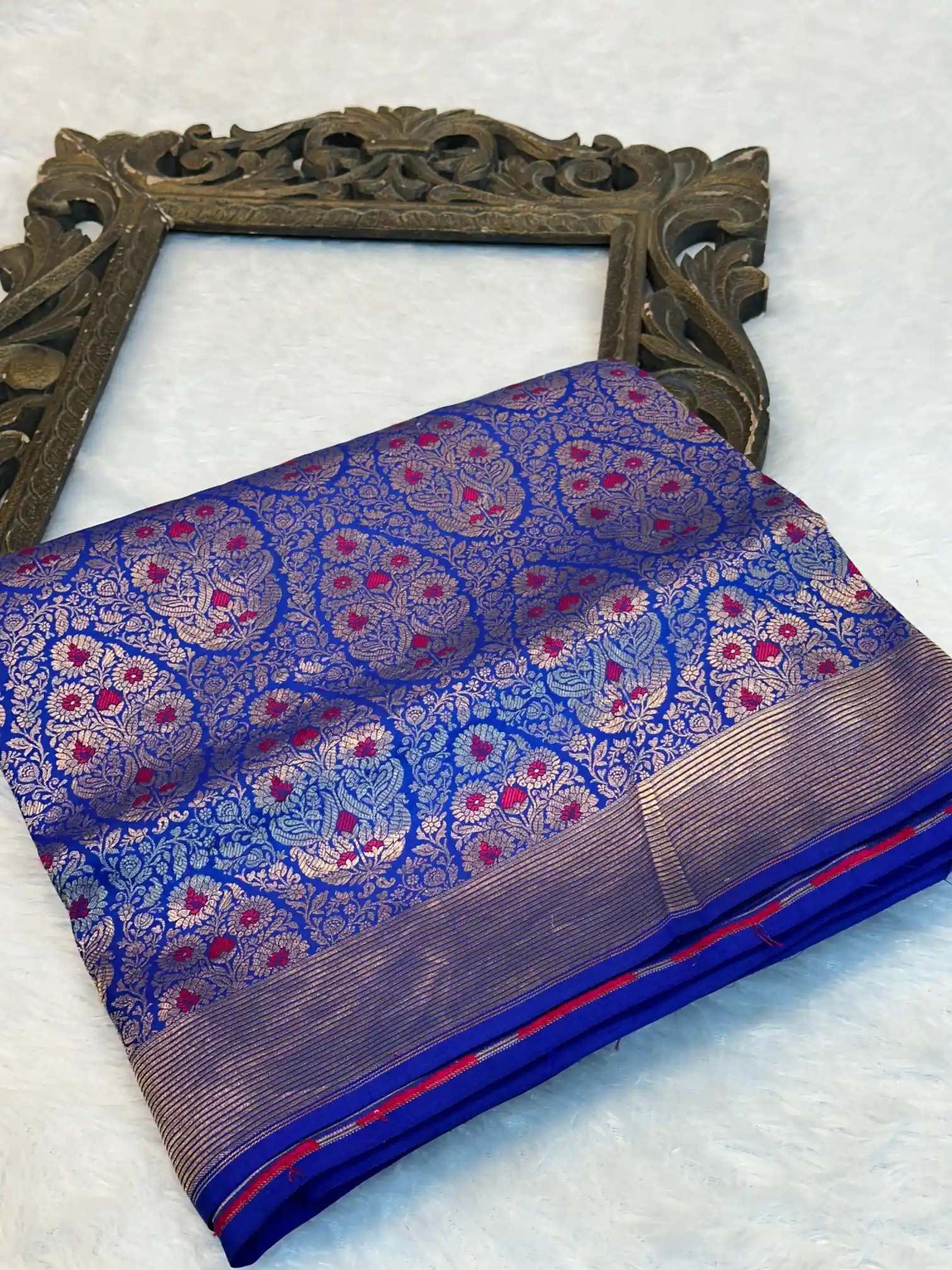 Royal Blue Pure Katan Silk Alfi Meenakari Weave Banarasi Saree