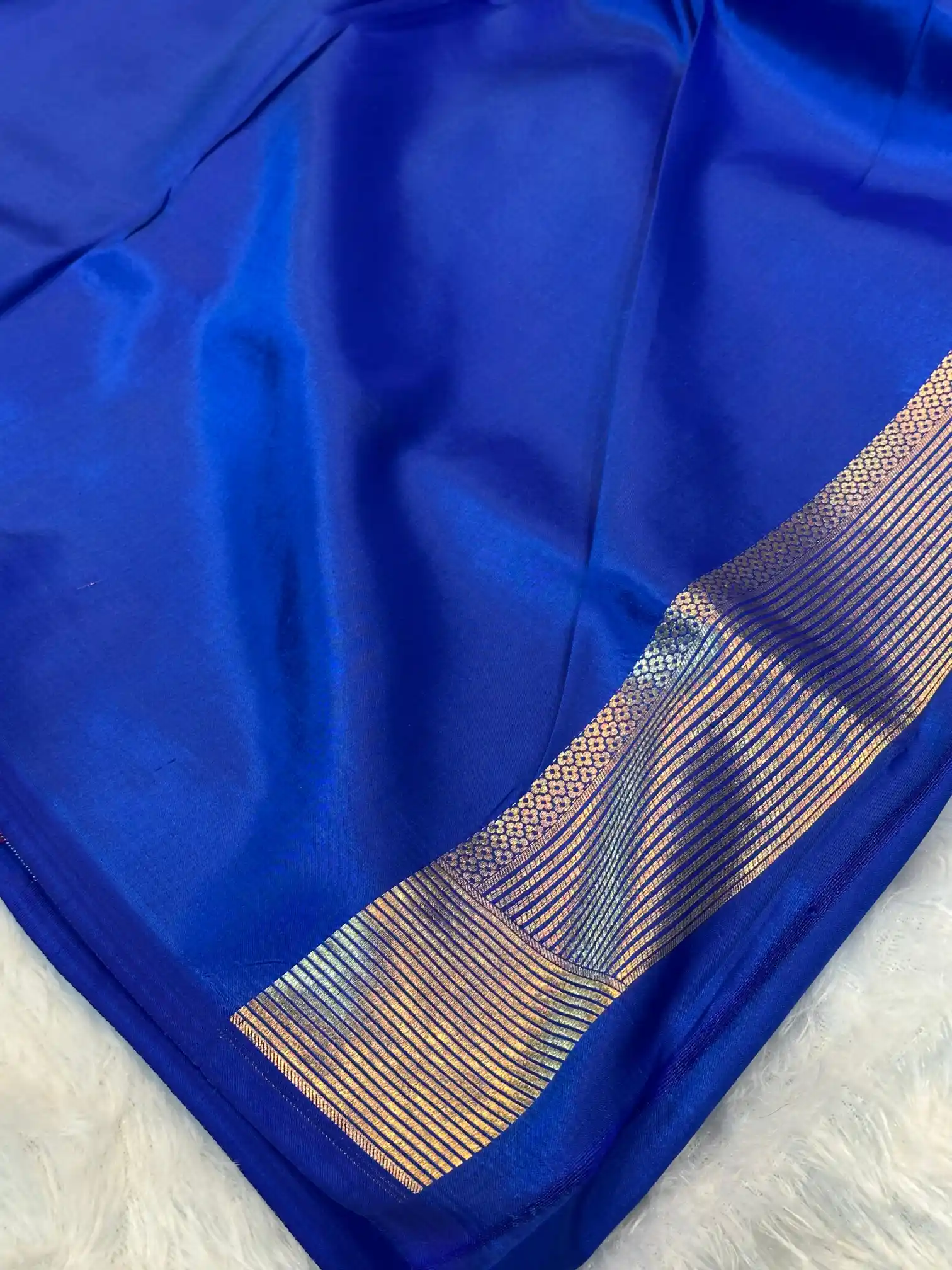 Royal Blue Pure Katan Silk Alfi Meenakari Weave Banarasi Saree - Image 5