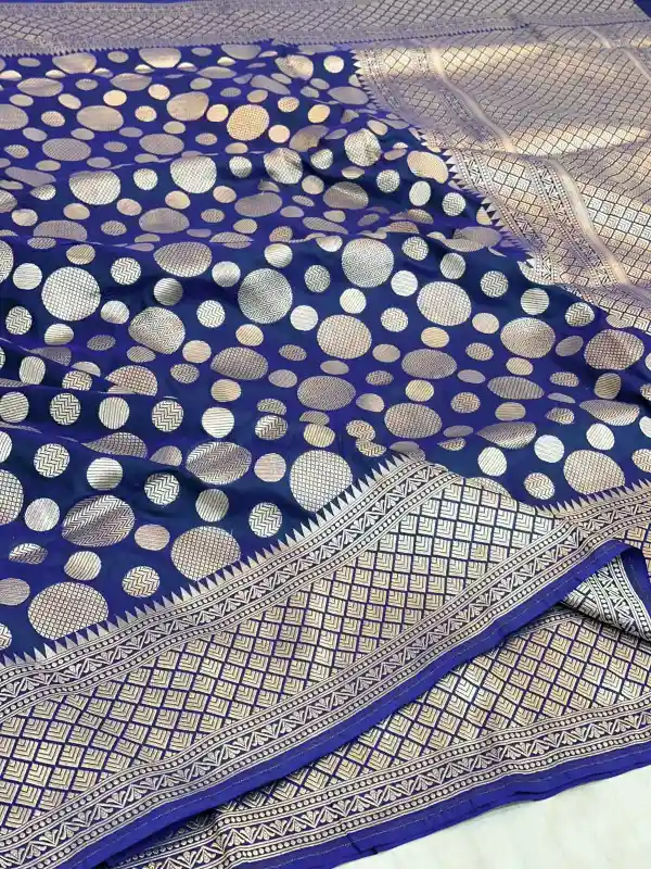Royal Blue Pure Katan Silk Banarasi Saree - Image 4