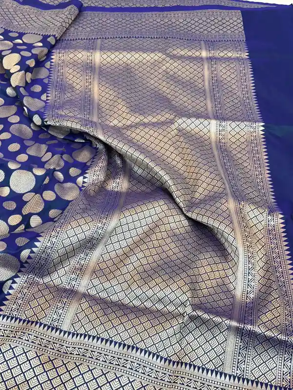Royal Blue Pure Katan Silk Banarasi Saree - Image 5