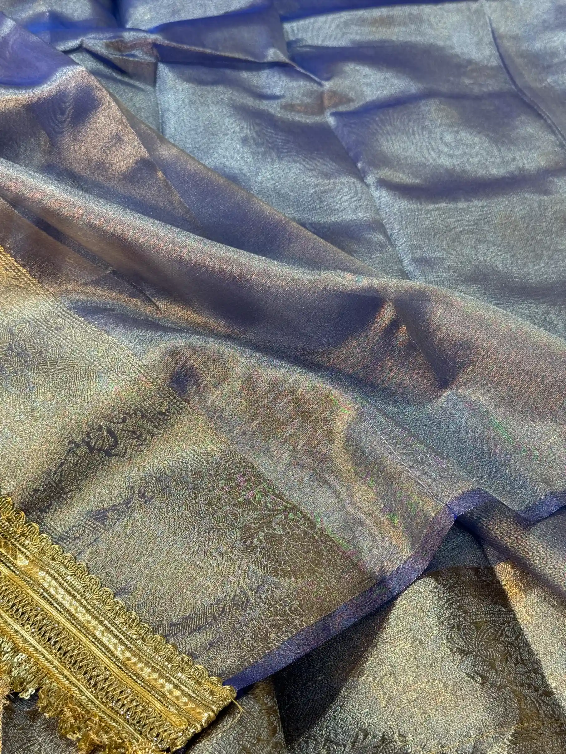 Royal Blue Tissue Silk Lace Attached Banarasi Saree - Image 5