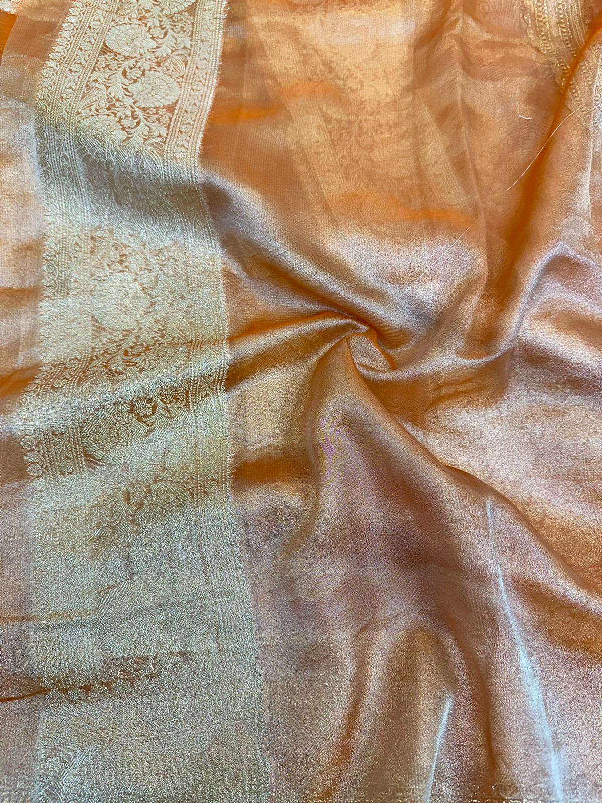 Rust Orange Tissue Silk Lace Attached Banarasi Saree - Image 4