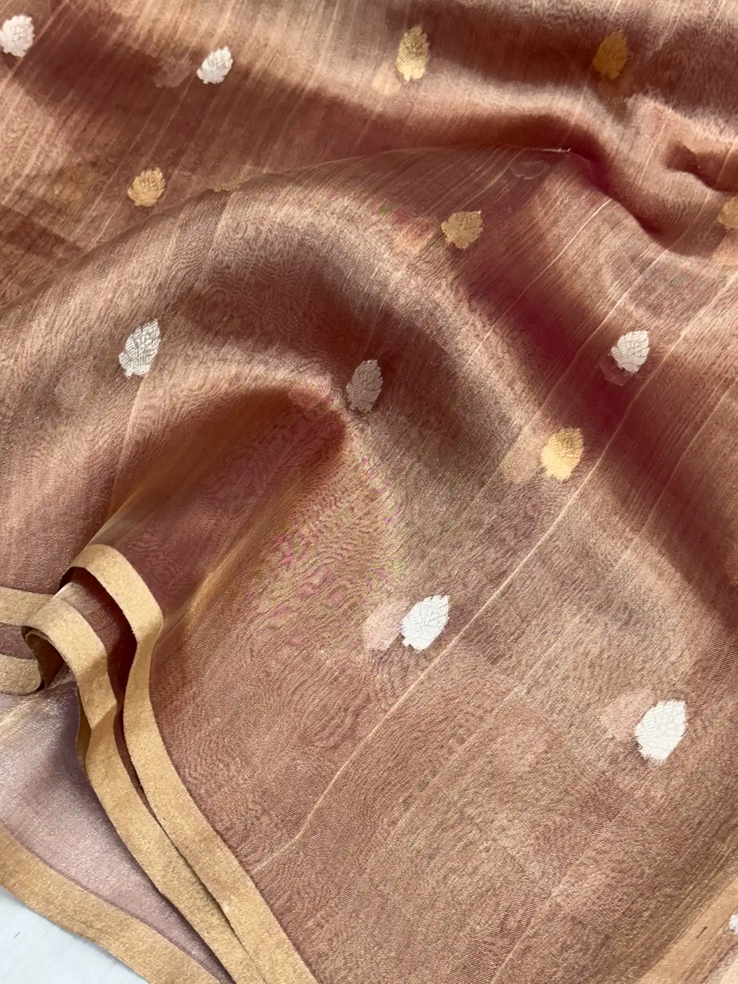 Rusted Brown Handwoven Pure Tissue Silk Saree - Image 2