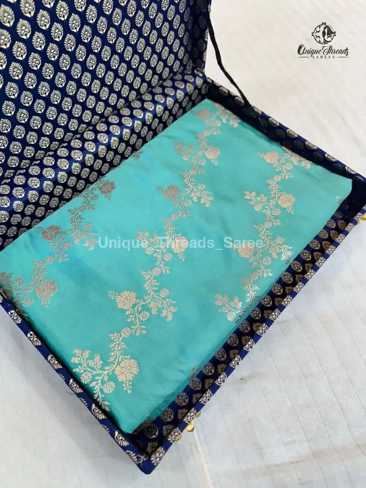 Sea Green Mashru Katan Silk Leheriya Weave Banarasi Saree - Image 3