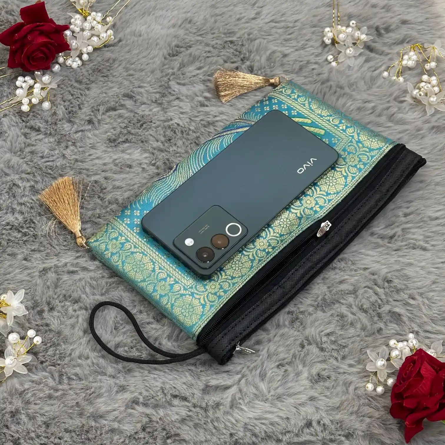 Firozi Shade Handmade Banarasi Women Wallet - Image 2