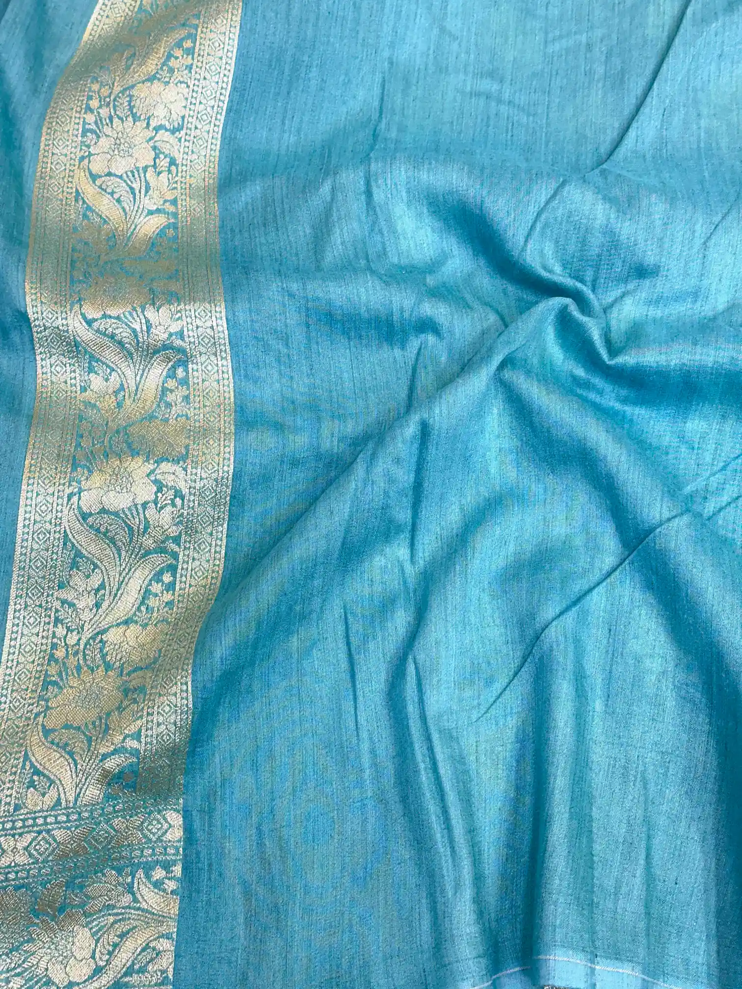 Sea Green Shade Pure Munga Silk Banarasi Saree - Image 4