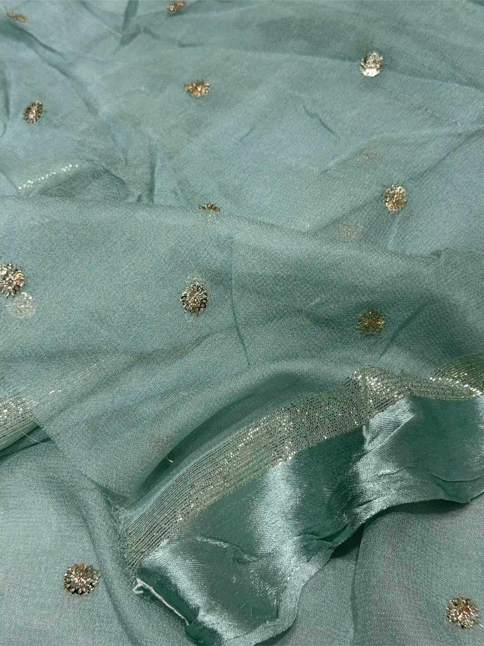 Sea Green Viscose Georgette Silk Embroidered Work Banarasi Saree - Image 4